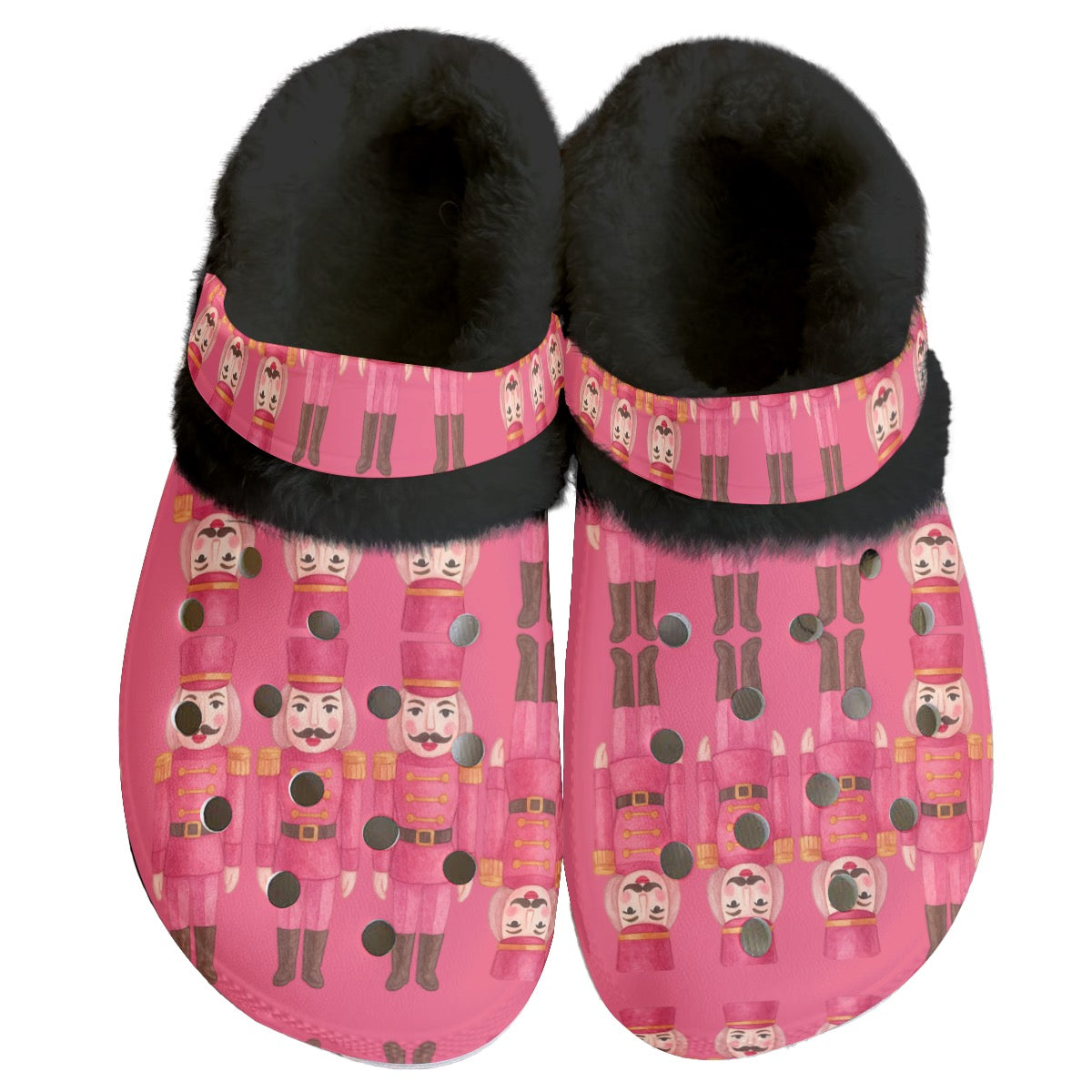 Women's Classic Fleece Clogs Mustache Nutcracker Print Anti-Slip Xmas Ugly Sweater Party Shoes