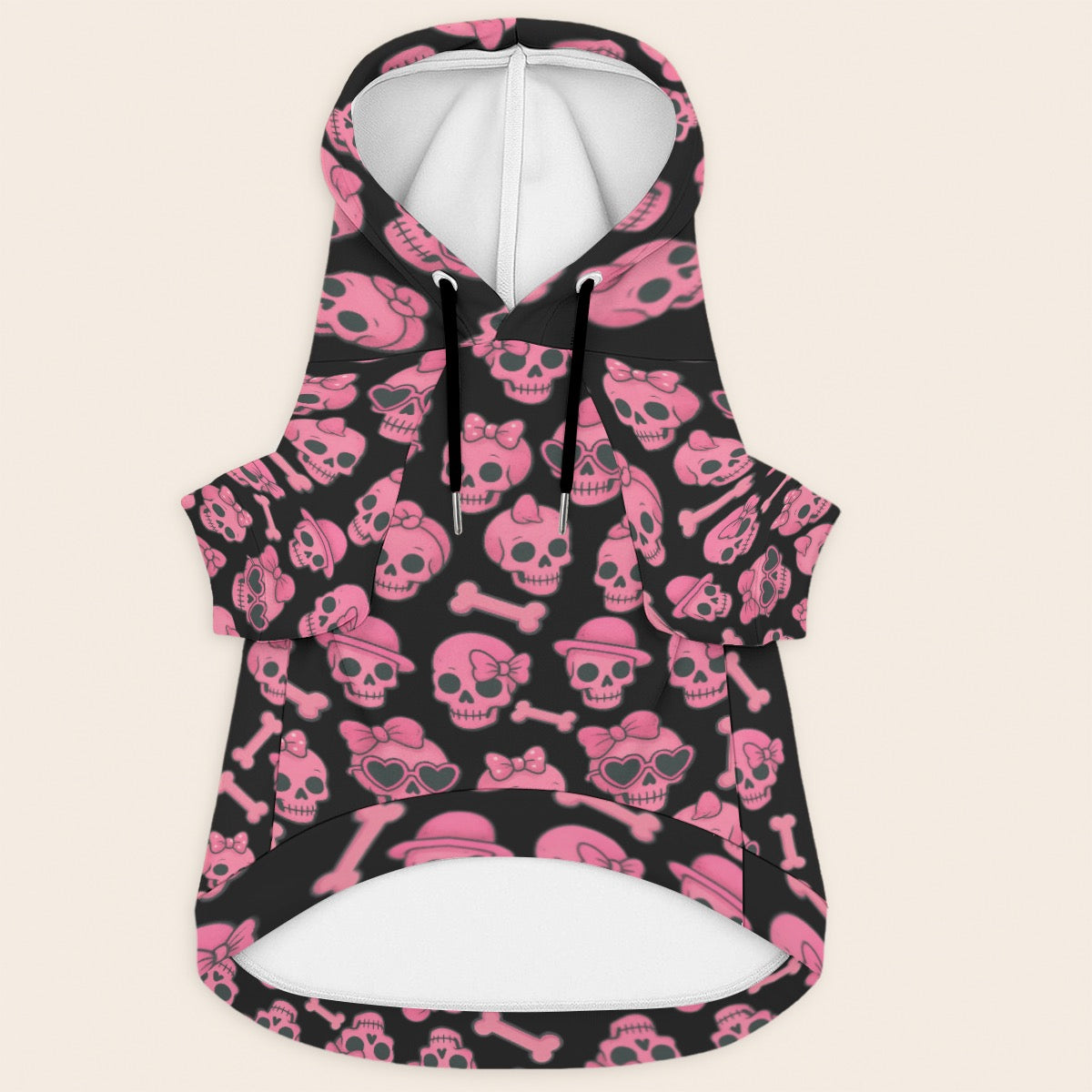 Pink Skull and Bones Hooded Sweatshirt for Pets Cotton Punk Rock Style Hoodie Matching Owner Fits