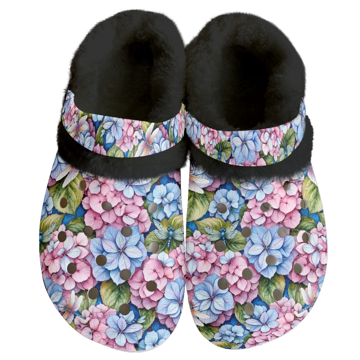Women's Classic Hydrangea Print Garden Clogs Removable Fleece Lining Anti-Slip Shoes Flower Events