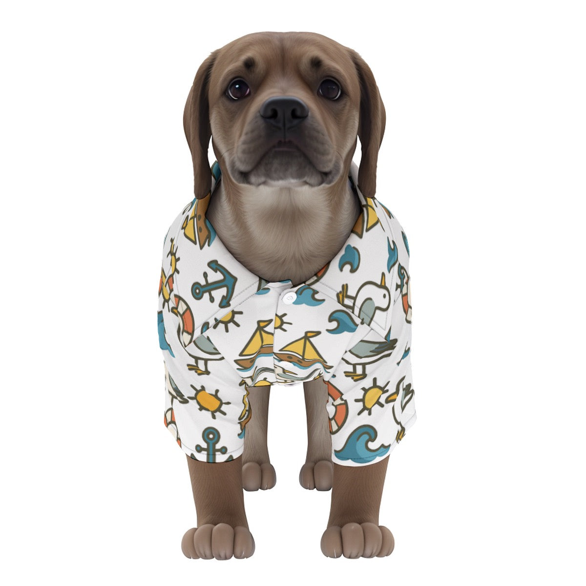 Ships Away Pet's Hawaiian Shirt - Stylish Nautical Print Dog Clothes for Beach or Cruise Vacation