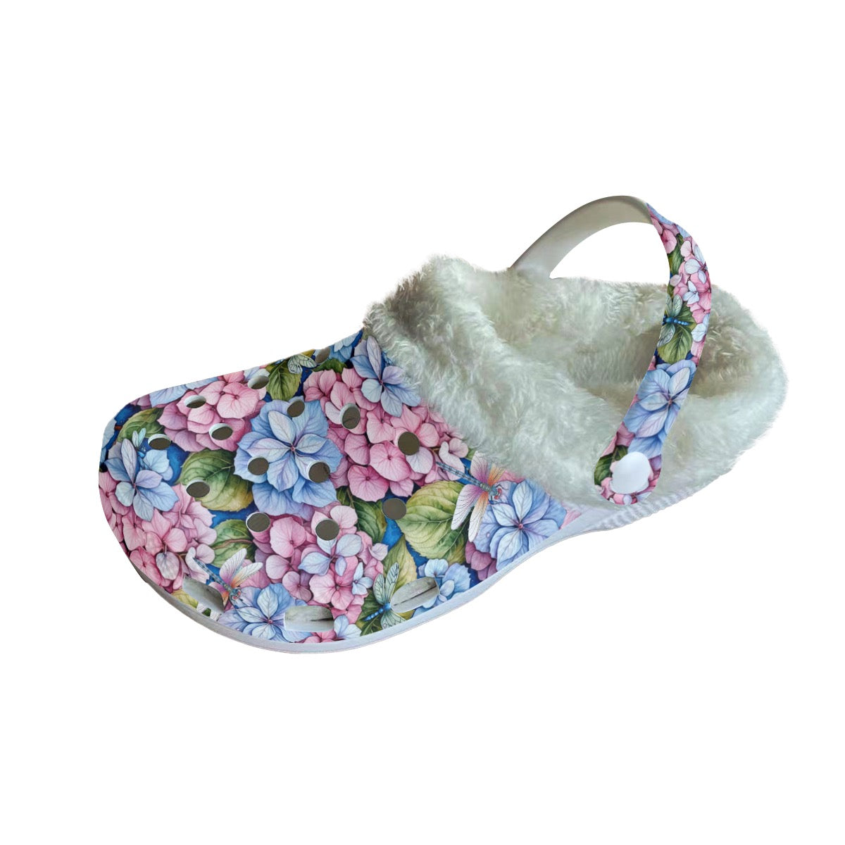 Women's Classic Hydrangea Print Garden Clogs Removable Fleece Lining Anti-Slip Shoes Flower Events