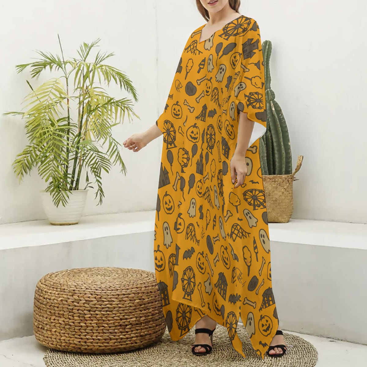 Park Closed Forever Couples Matching Halloween All-Over Print Women's Imitation Silk V-neck Robe