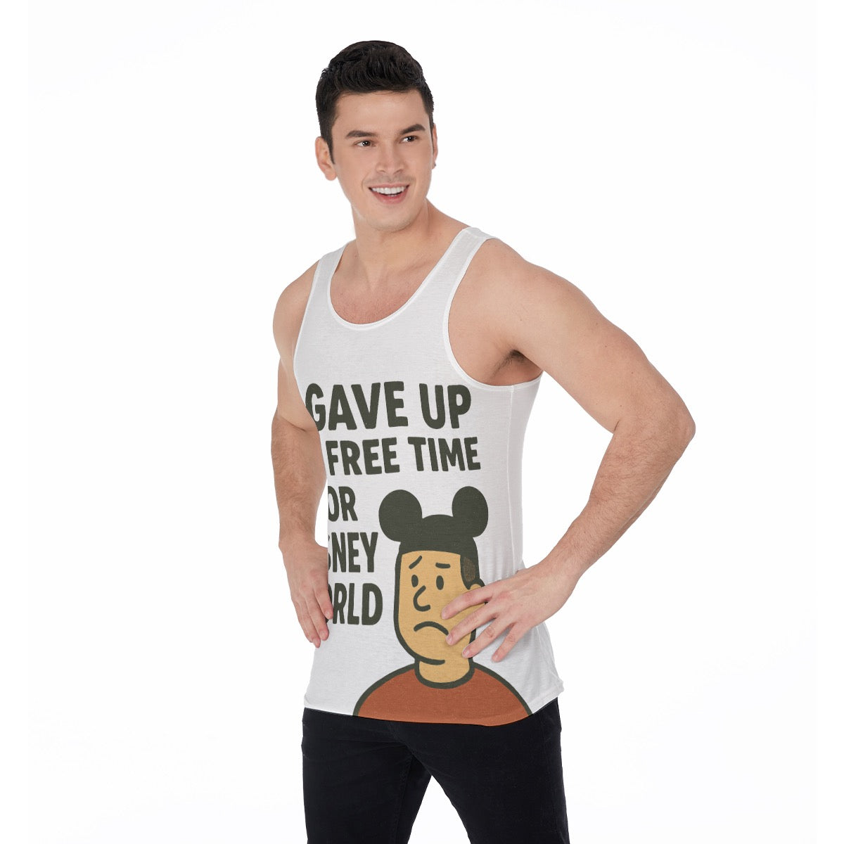 Men's Funny Tank Top with 'I Gave Up My Free Time for Disney World' Meme Print Hilarious Tee