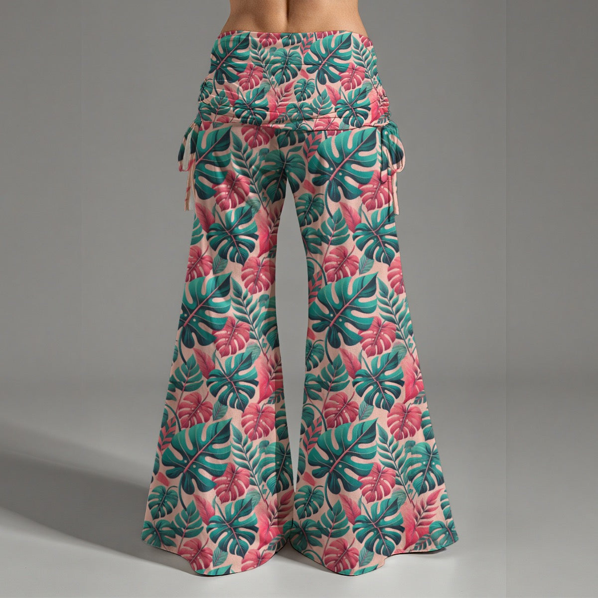 Women's High Waist Wide Leg Pants Hippie Leaf Print Pink Green Plant Yoga Pants