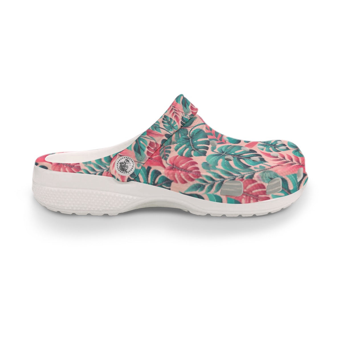 Women's Classic Clogs PINK AND GREEN TROPICAL LEAF Garden Clogs Lightweight Soft EVA Anti-Slip