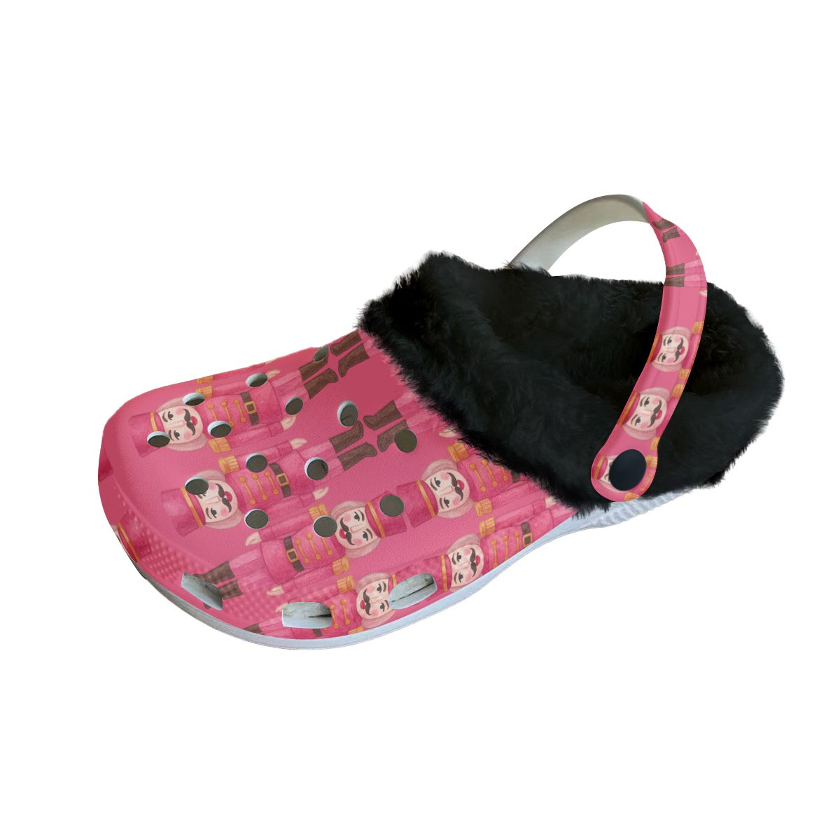 Women's Classic Fleece Clogs Mustache Nutcracker Print Anti-Slip Xmas Ugly Sweater Party Shoes