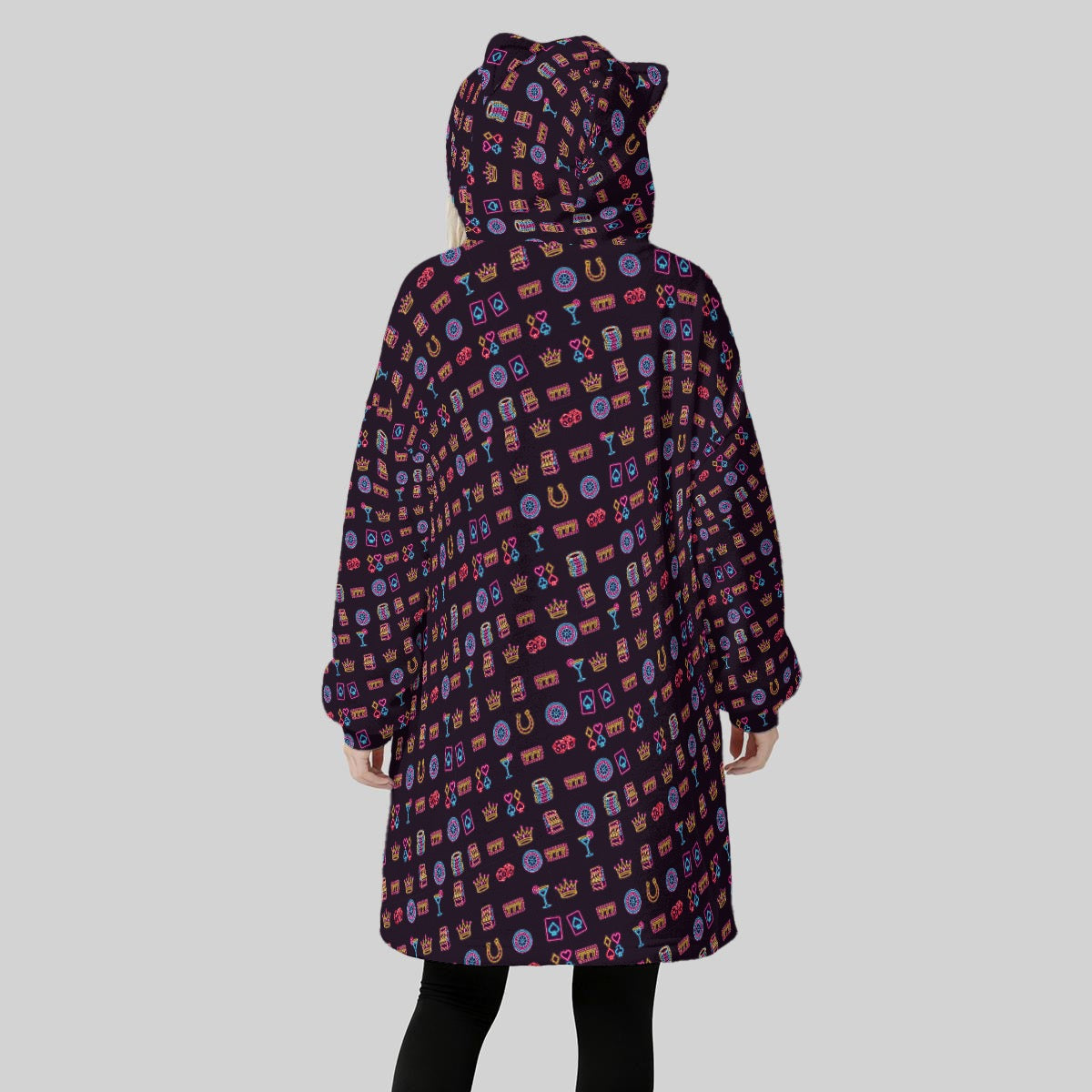 Women's Lucky 777 Casino Blanket Hoodie – Neon Las Vegas Slots & Cocktail Print