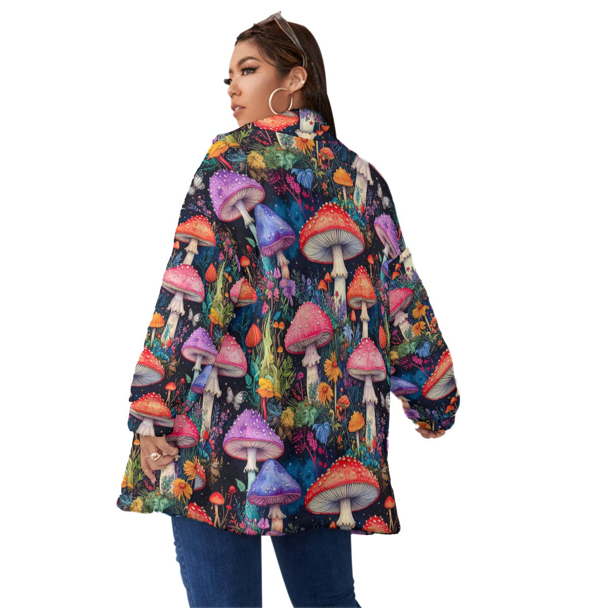 Women’s Mushroom Borg Fleece Jacket Cozy Spring Zip-Up Sherpa Coat Plus Size (see chart)