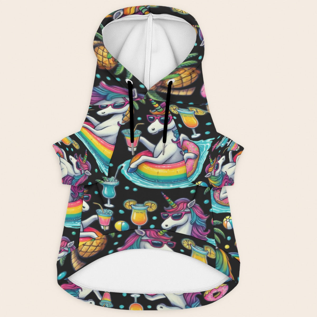 Rainbow Unicorn Pool Party Hoodie for Dogs - 310GSM Cotton Pet Hoodie with Pool Print Cruise Vacay