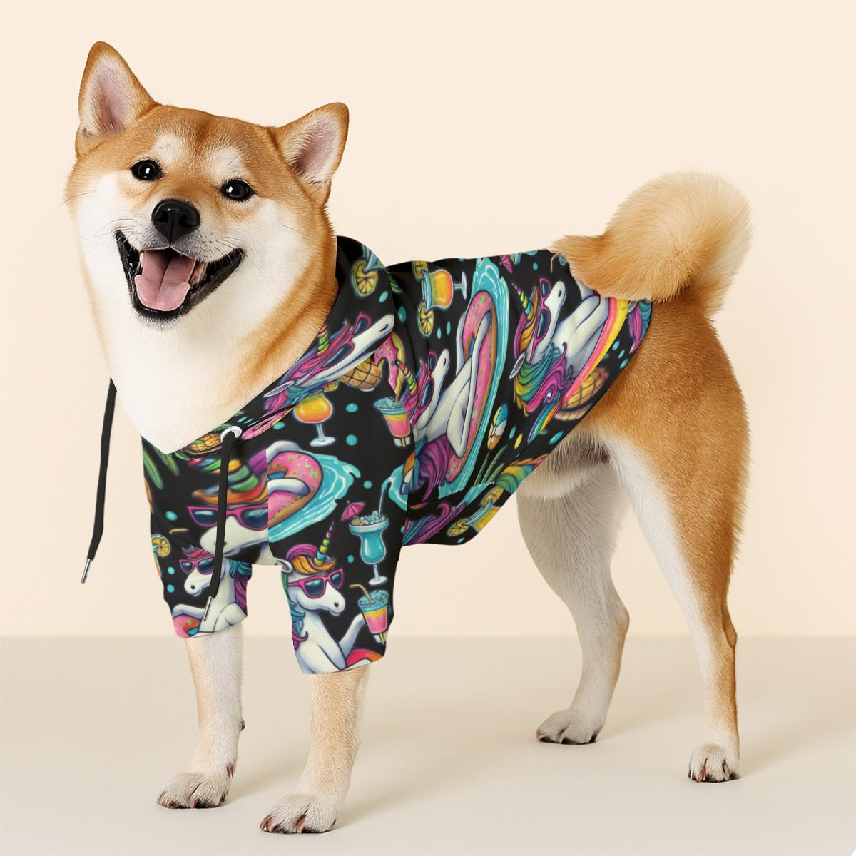 Rainbow Unicorn Pool Party Hoodie for Dogs - 310GSM Cotton Pet Hoodie with Pool Print Cruise Vacay