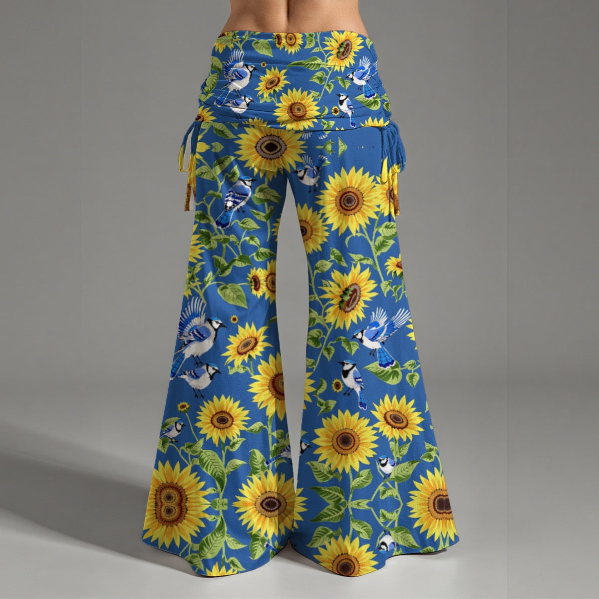 Blue Jay & Sunflower Yoga Stretch Pants High Waist Wide Leg Pants