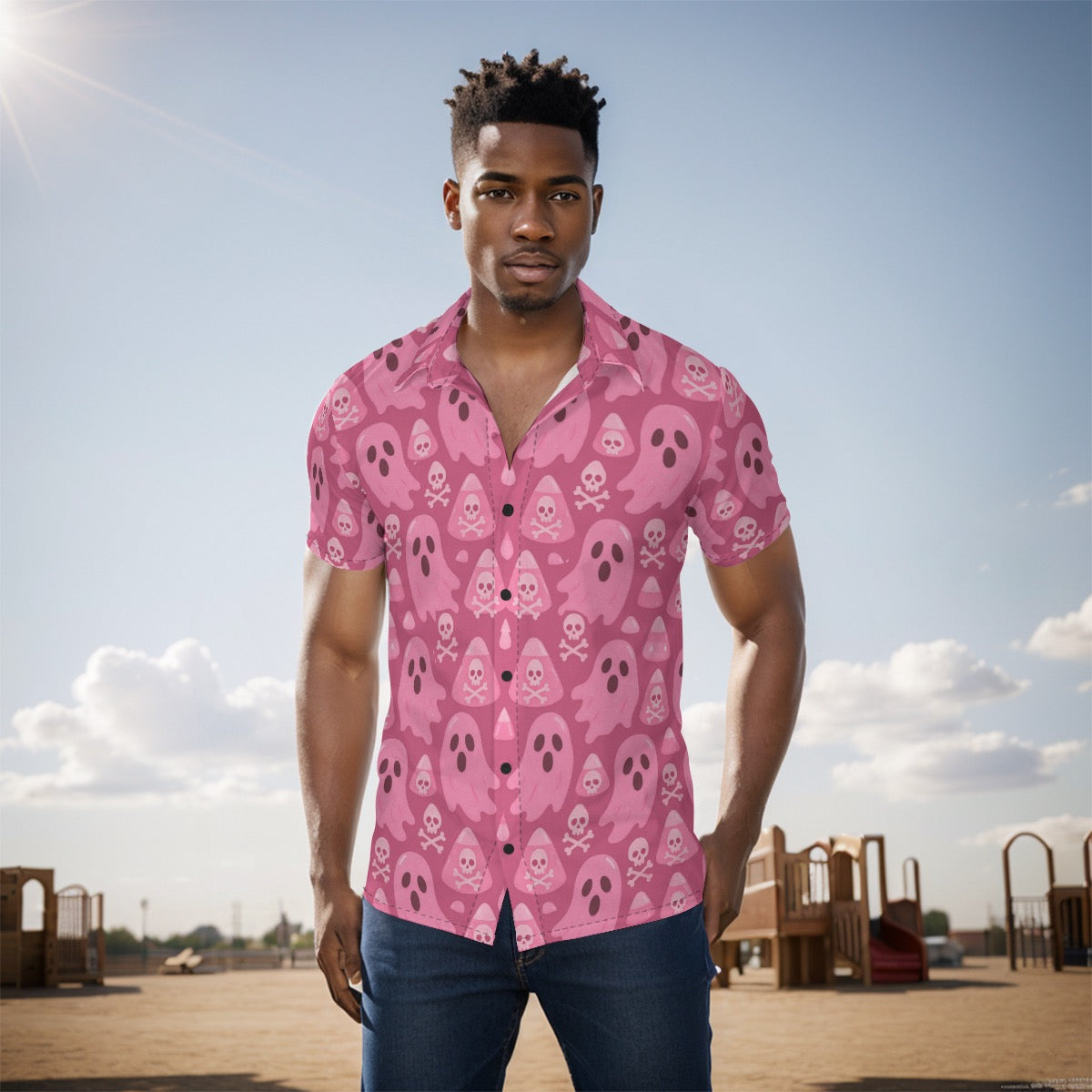 Boo To You Pink Ghost Halloween Matching Couple Outfit All-Over Print Men's Shirt Cruise & Travel