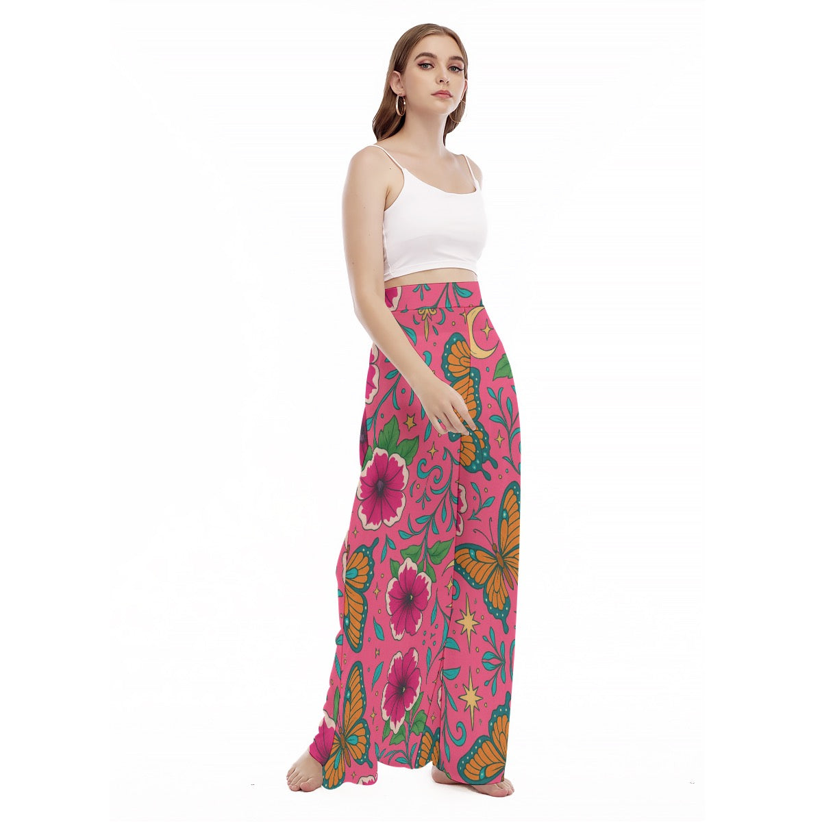 Butterfly Power All-Over Print Women's High Waist Wide Leg Trousers
