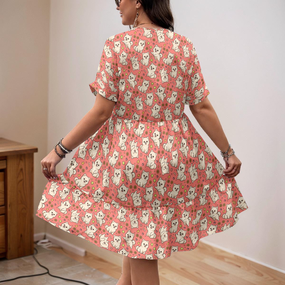 Jaxx the Dog Print Dress for Women β Cute Dog Lover V-Neck A-Line Dress