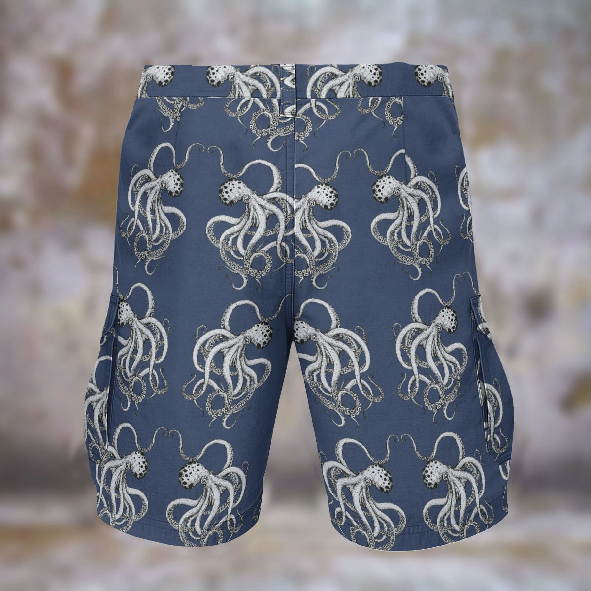 Vintage Ocean Blue Octopus Men’s Cargo Shorts Cruise Sailing Nautical Adventures