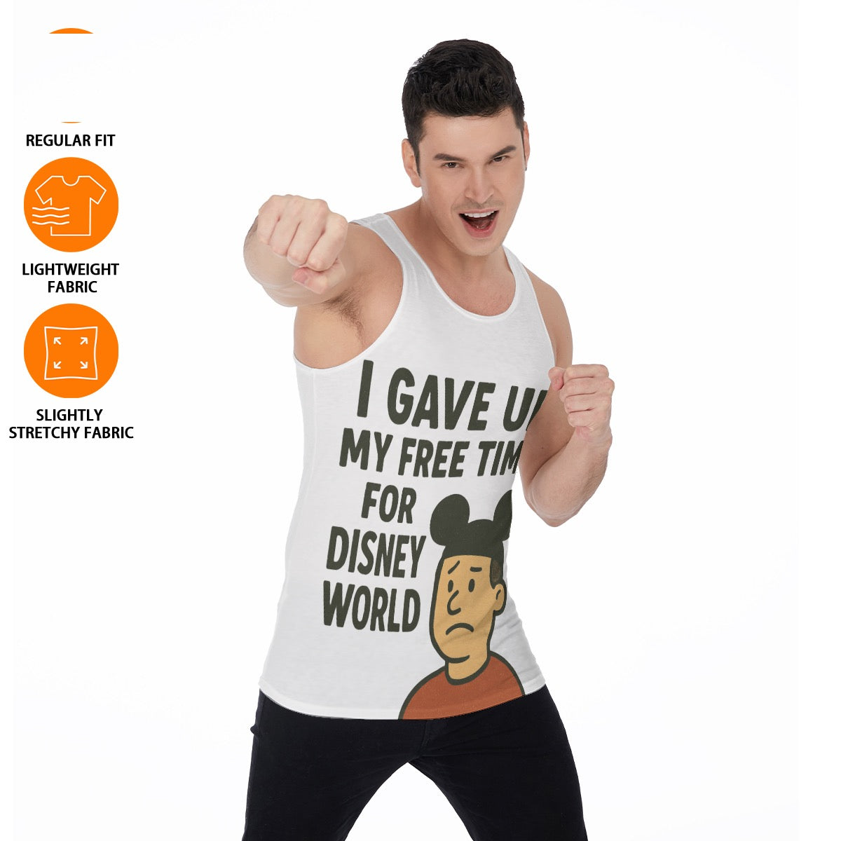 Men's Funny Tank Top with 'I Gave Up My Free Time for Disney World' Meme Print Hilarious Tee