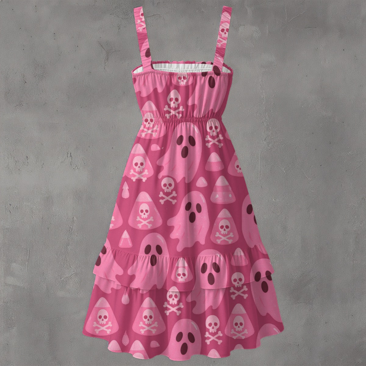 Boo To You Pink Ghost Women's All-Over Print Women‘s Ruffle Hem Dress Matching Couples Outfit