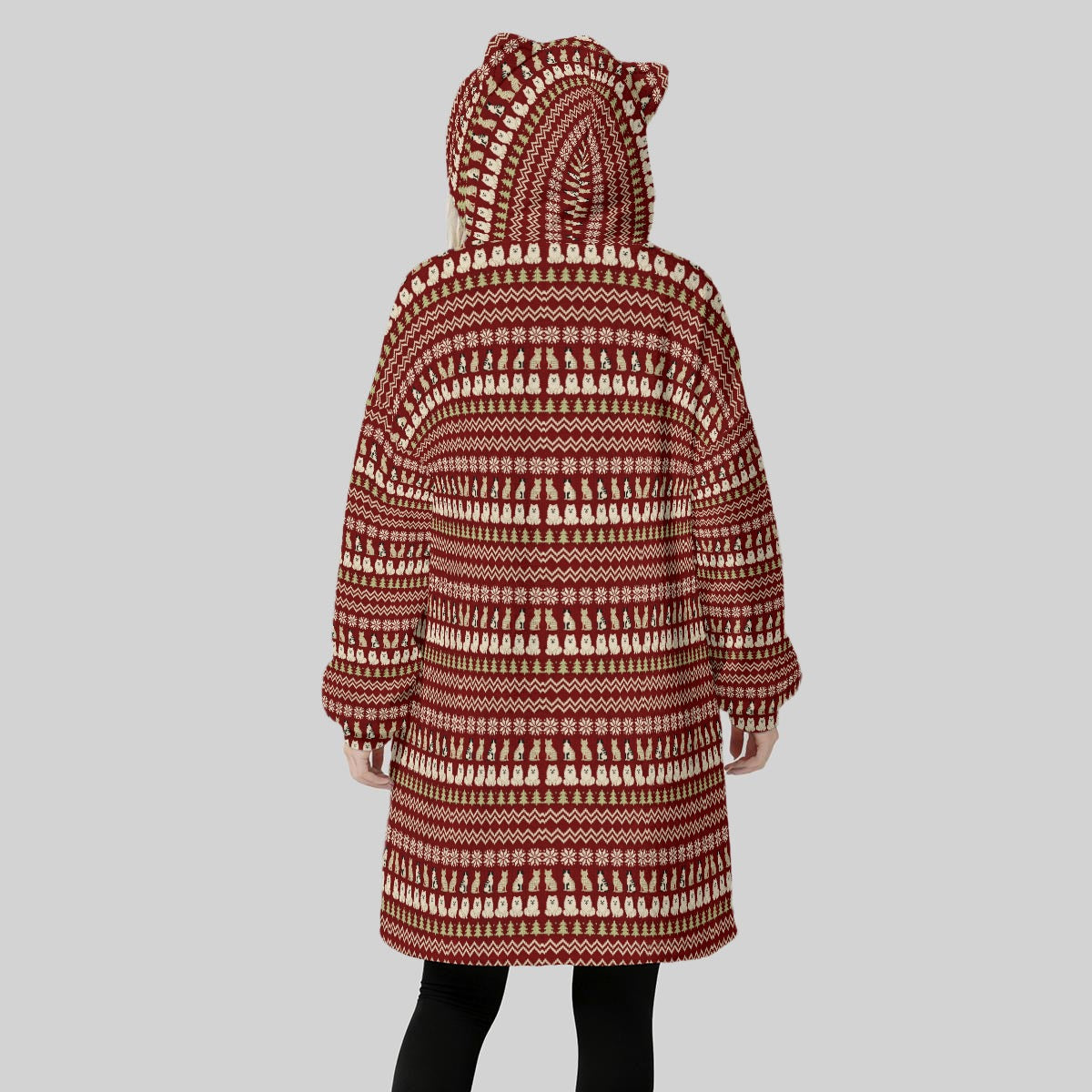 Women's Red Cat and Dog Christmas Blanket Hoodie β Funny Ugly Christmas Sweater Print