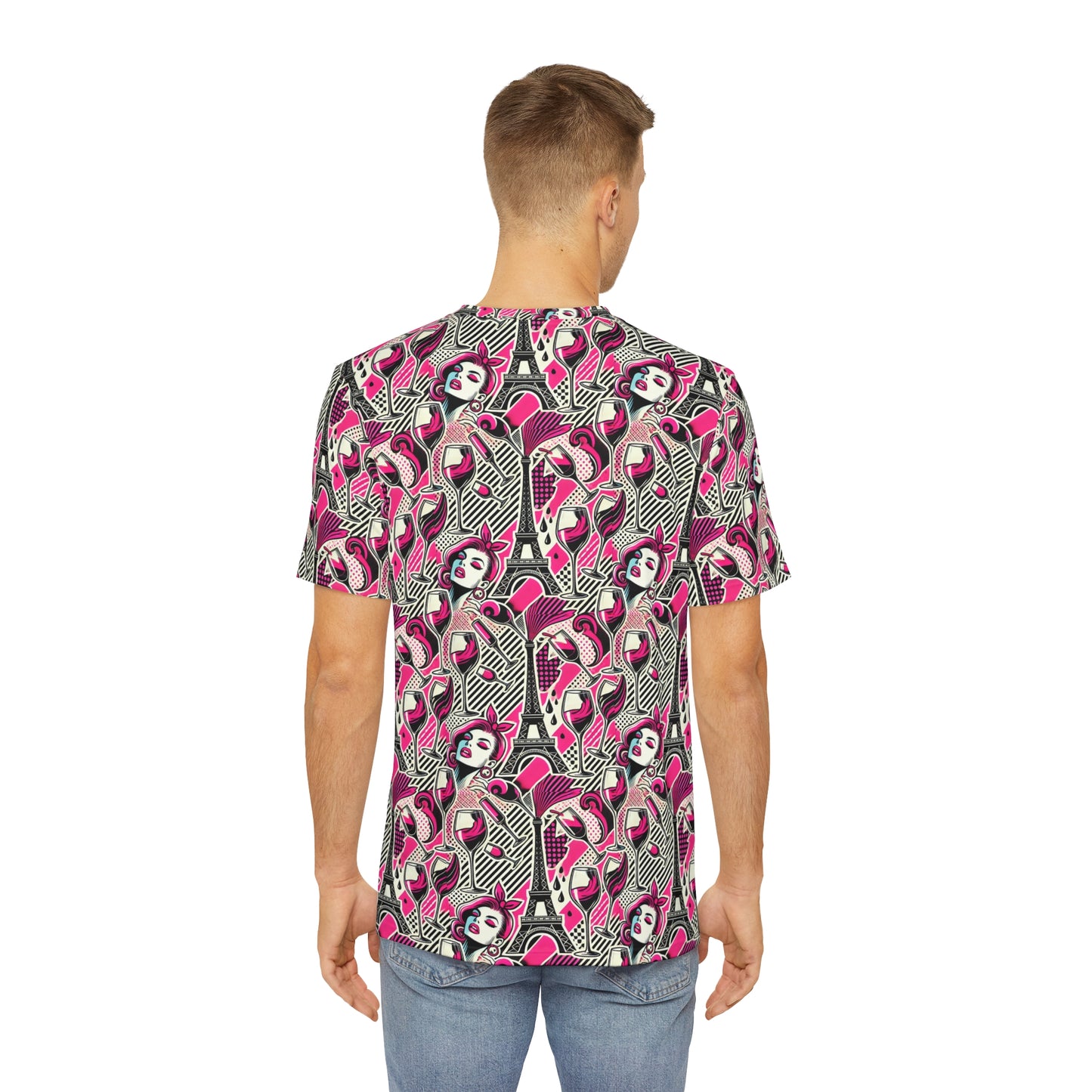 Eiffel De Chic Fashion Pink Print Men's Super Soft Polyester Tee