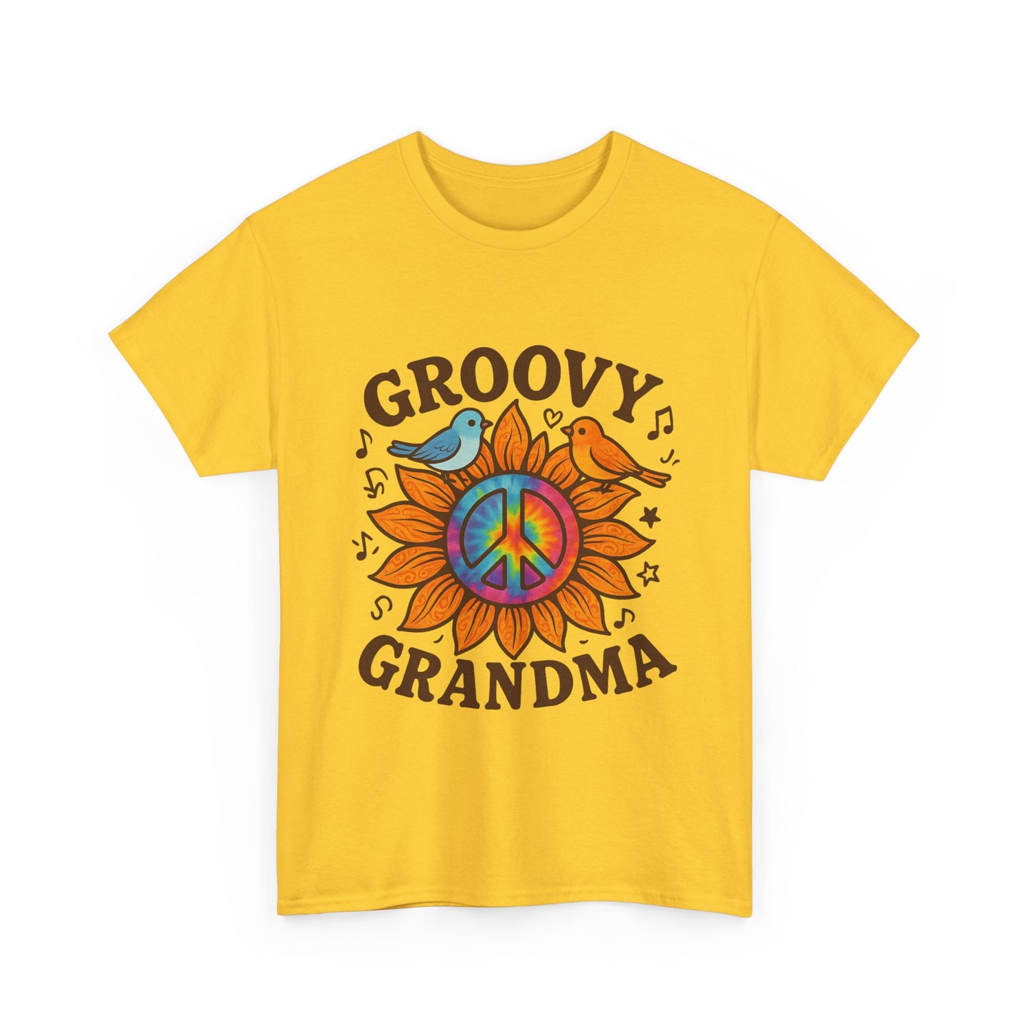 Groovy Granda Comfy T-Shirt Woodstock Peace Sign Bird Hippie Nana Gifts Heavy Cotton Tee in Different Color Options by Kissa Doody