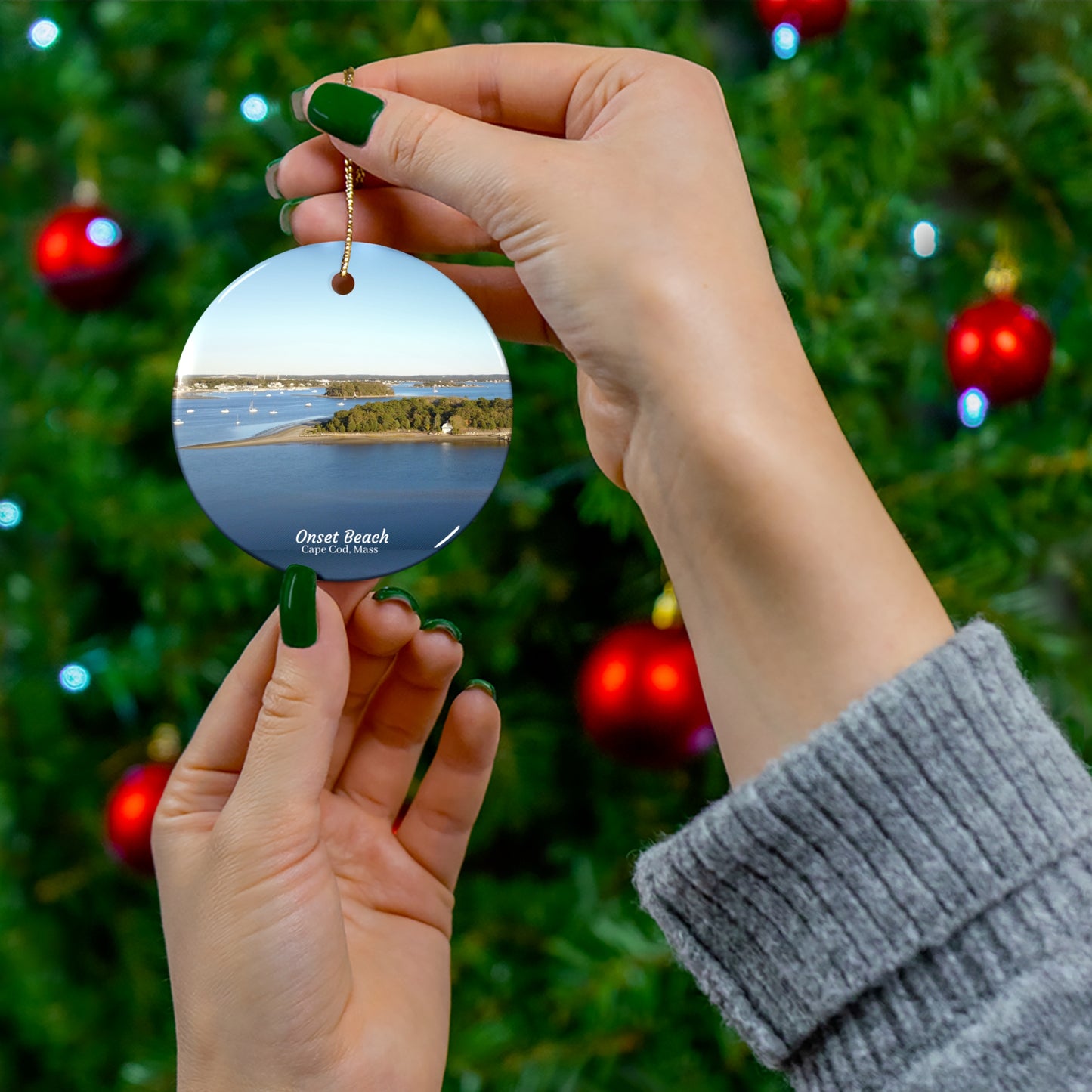Onset Beach, Cape Cod Massachusetts Holiday Ceramic Ornament