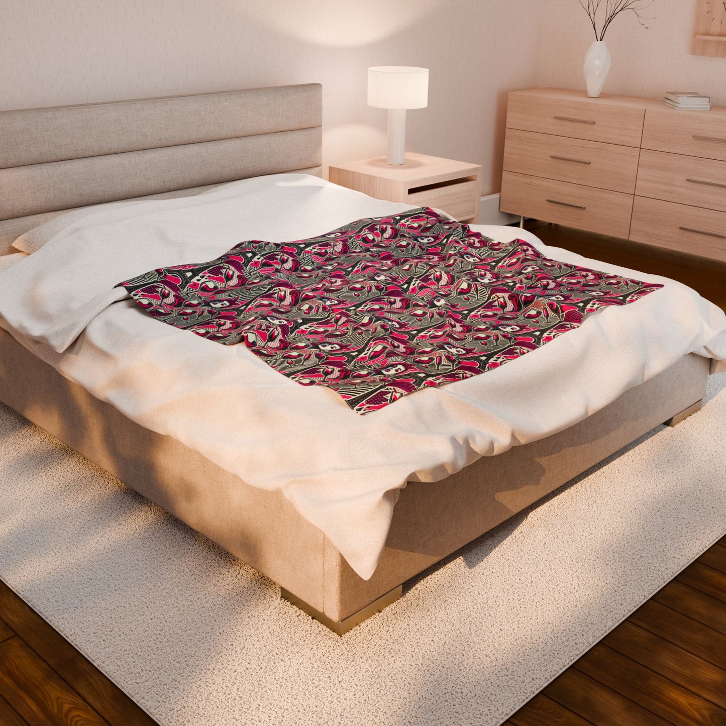 Eiffel De Chic Wine Velveteen Super Soft Plush Pink Paris Blanket for Home Bedroom by Kissa Doody