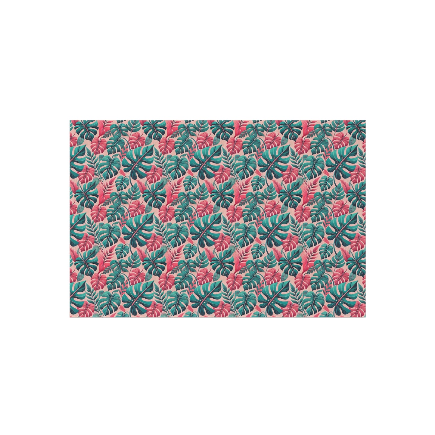 Don't Worry Be Happy Tropical Leaf Print Indoor Outdoor Rug Pink Patio Deck Decor Bedroom Custom Mat Home Decor Exclusively by Kissa Doody