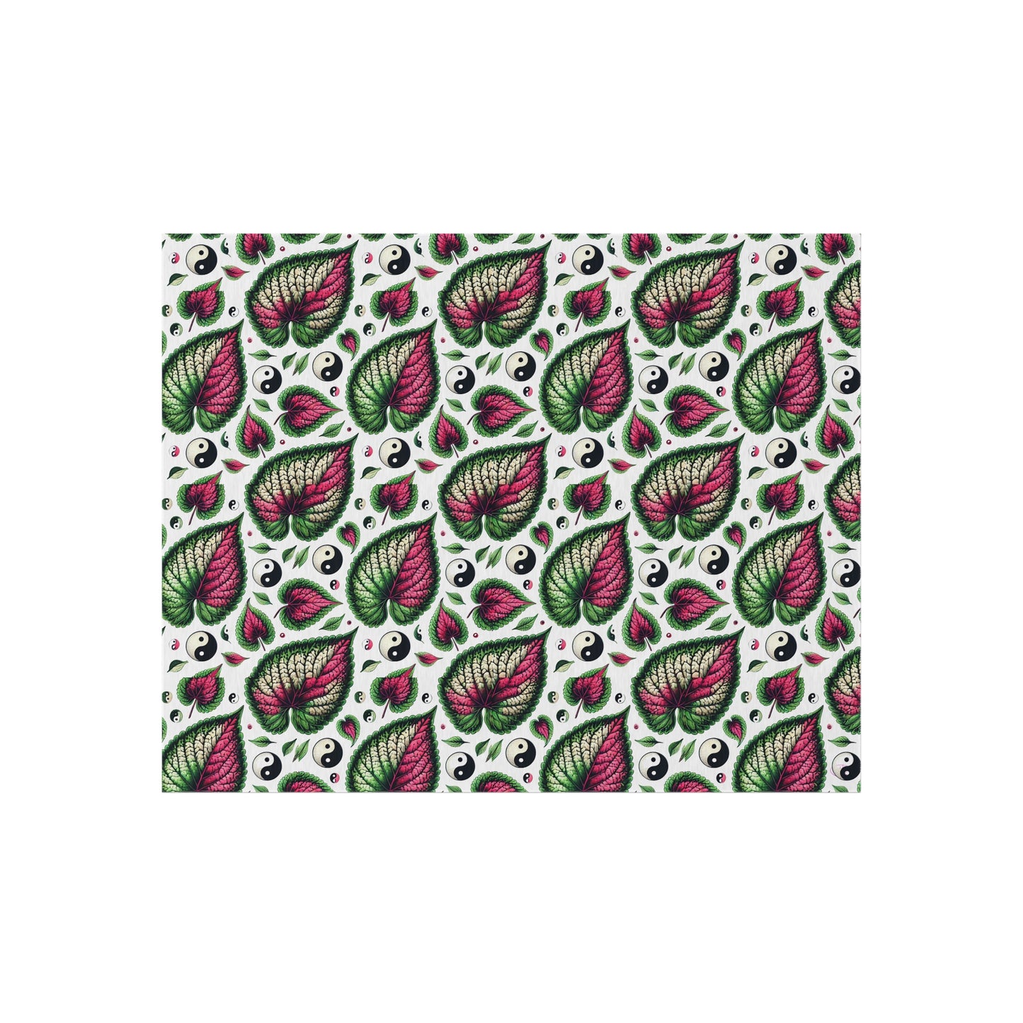 Ying Yang Vibes Leaf Print Porch Tropical Print Indoor Outdoor Rug Green Pink Patio Deck Bedroom Home Decor by Kissa Doody