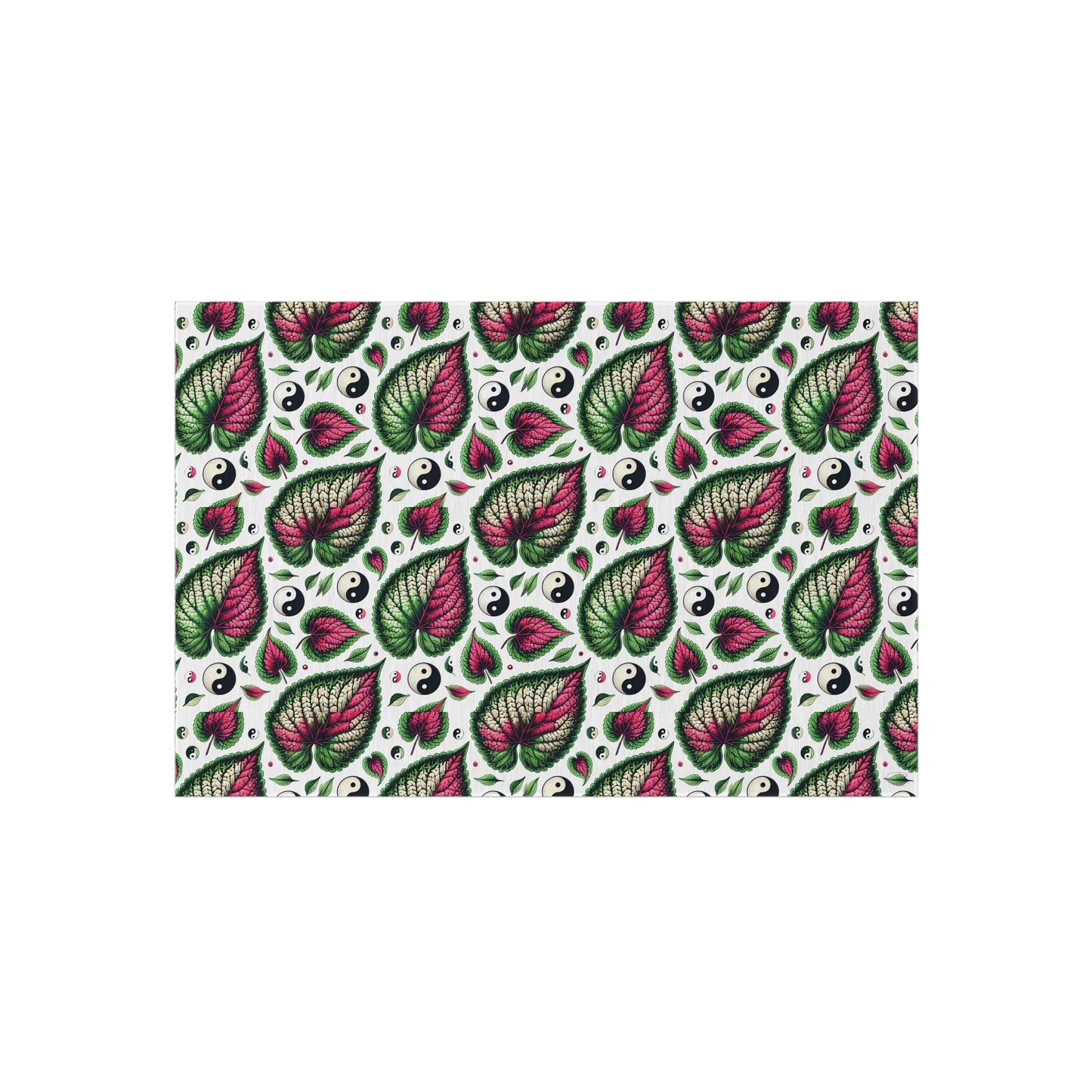 Ying Yang Vibes Leaf Print Porch Tropical Print Indoor Outdoor Rug Green Pink Patio Deck Bedroom Home Decor by Kissa Doody