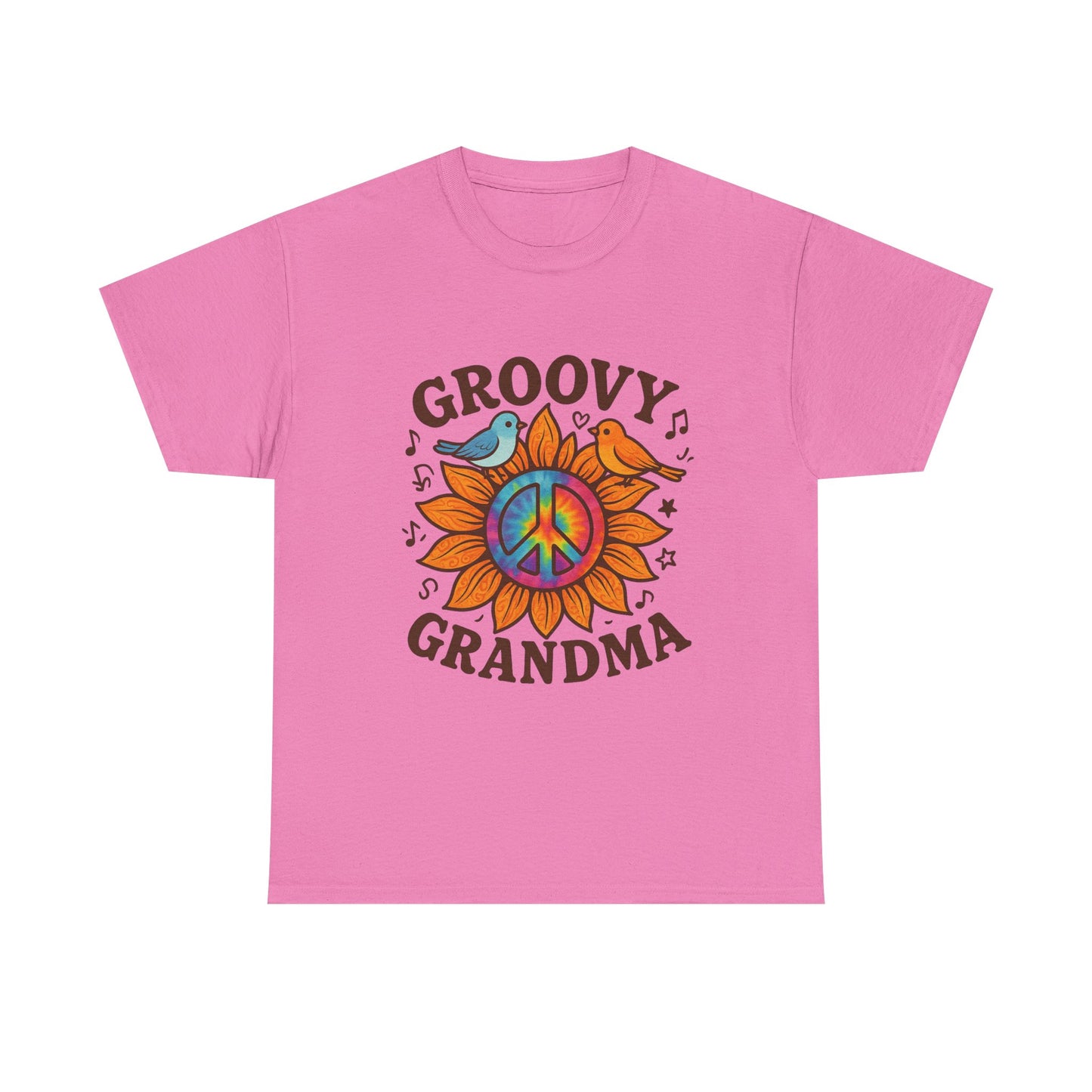 Groovy Granda Comfy T-Shirt Woodstock Peace Sign Bird Hippie Nana Gifts Heavy Cotton Tee in Different Color Options by Kissa Doody