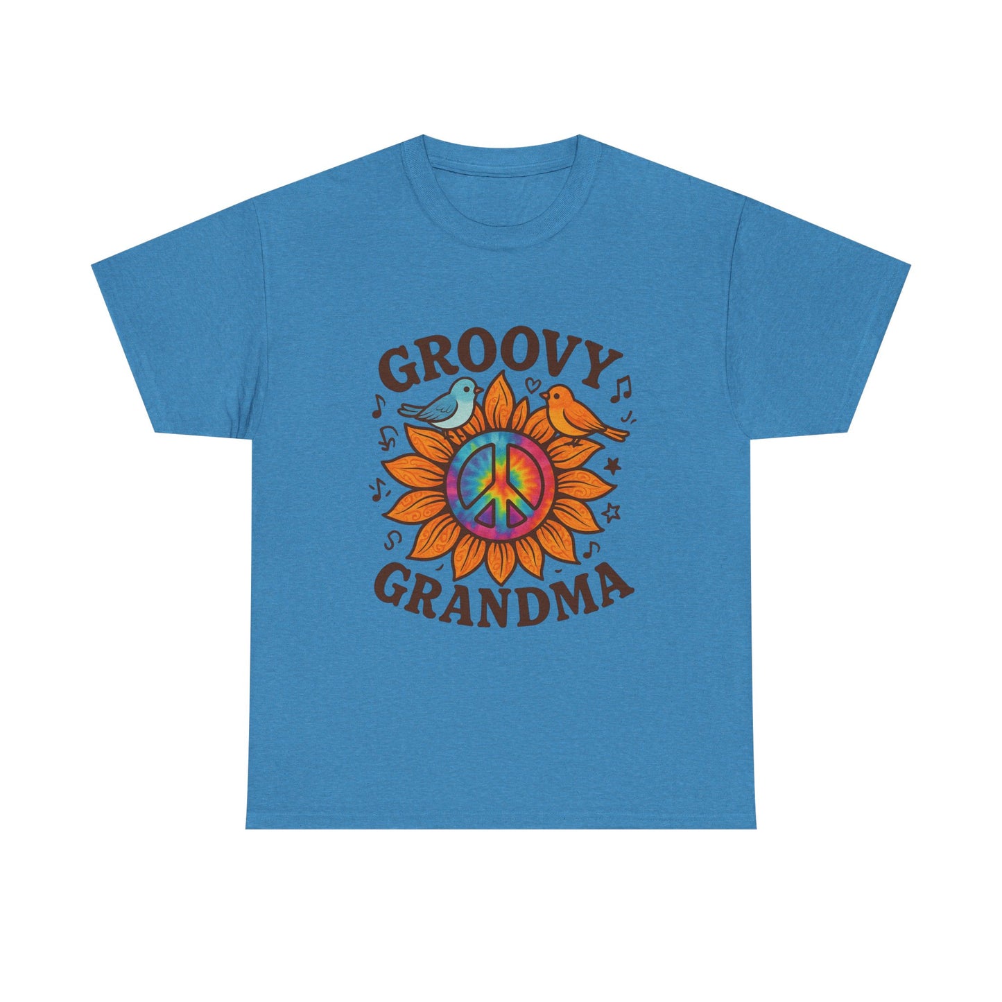 Groovy Granda Comfy T-Shirt Woodstock Peace Sign Bird Hippie Nana Gifts Heavy Cotton Tee in Different Color Options by Kissa Doody