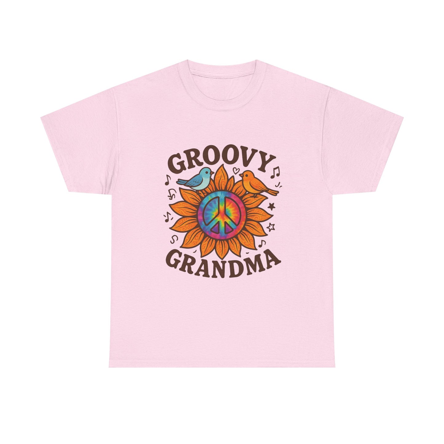 Groovy Granda Comfy T-Shirt Woodstock Peace Sign Bird Hippie Nana Gifts Heavy Cotton Tee in Different Color Options by Kissa Doody