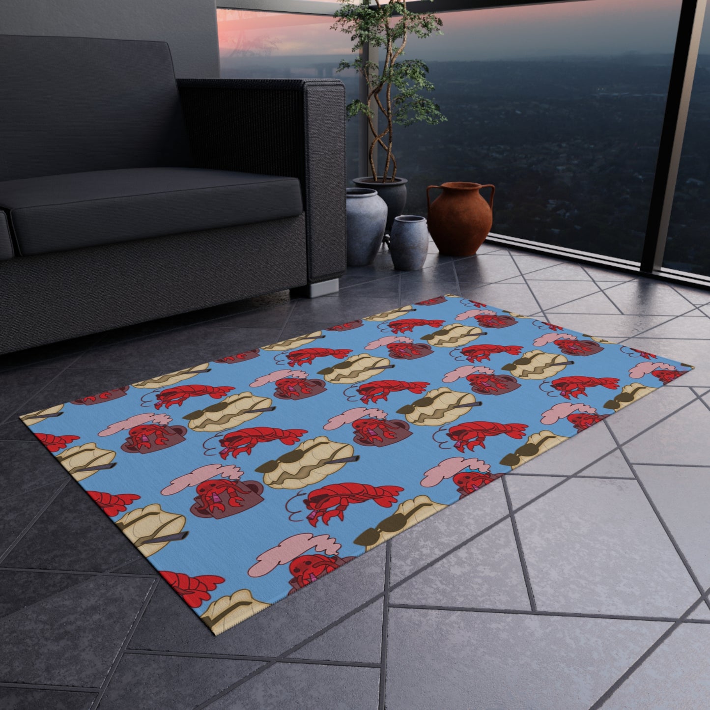 Rock Pot Lobster Funny Beach Porch Clam Ocean Print Indoor Outdoor Rug Pink Patio Deck Decor Bedroom Custom Mat Home Decor by Kissa Doody