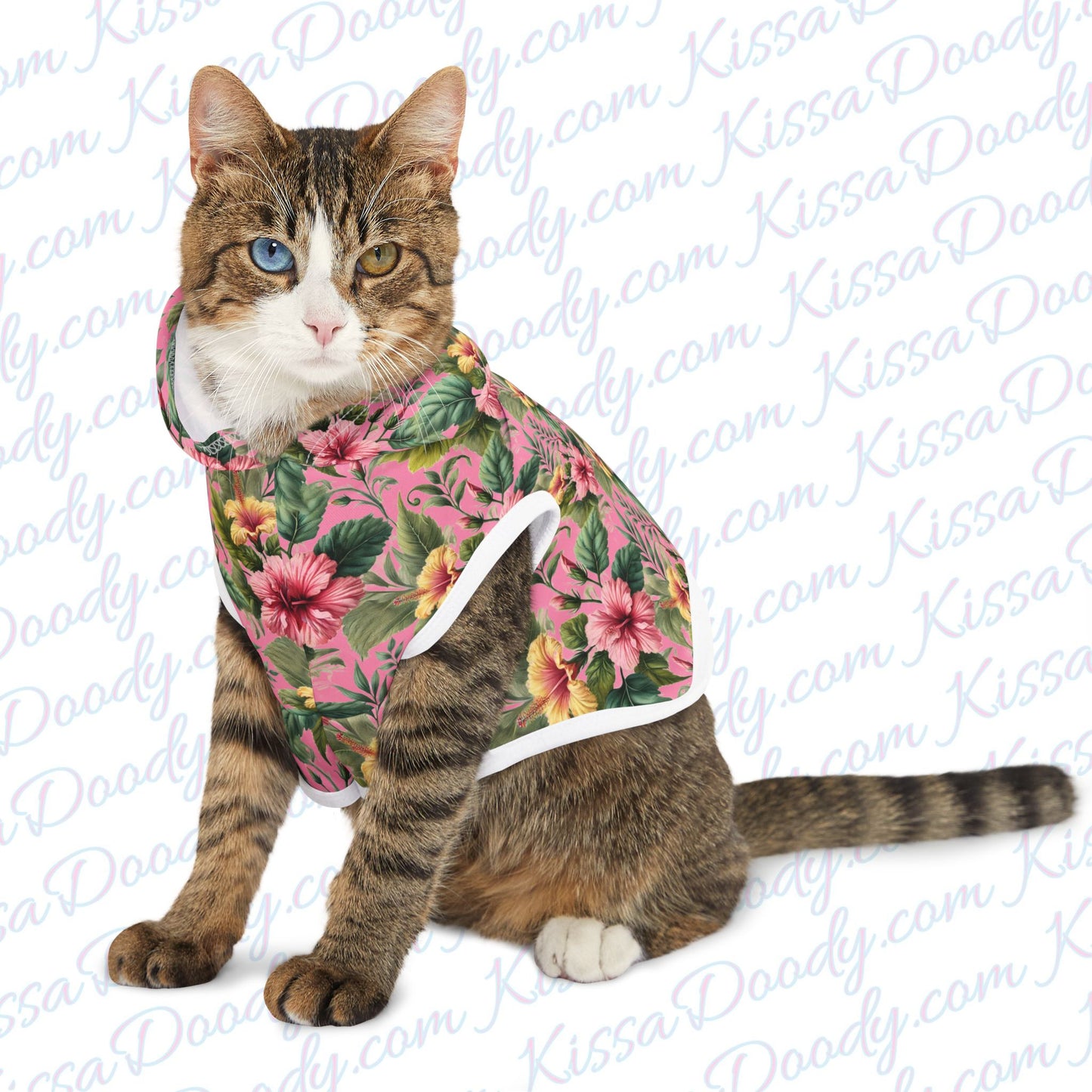 Summer Hibiscus Vibes Super Cute Floral Cat Dog Matching Pet Fur Hoodie Sweatshirt Exclusively by Kissa Doody (owner outfit sold SEPARATELY)