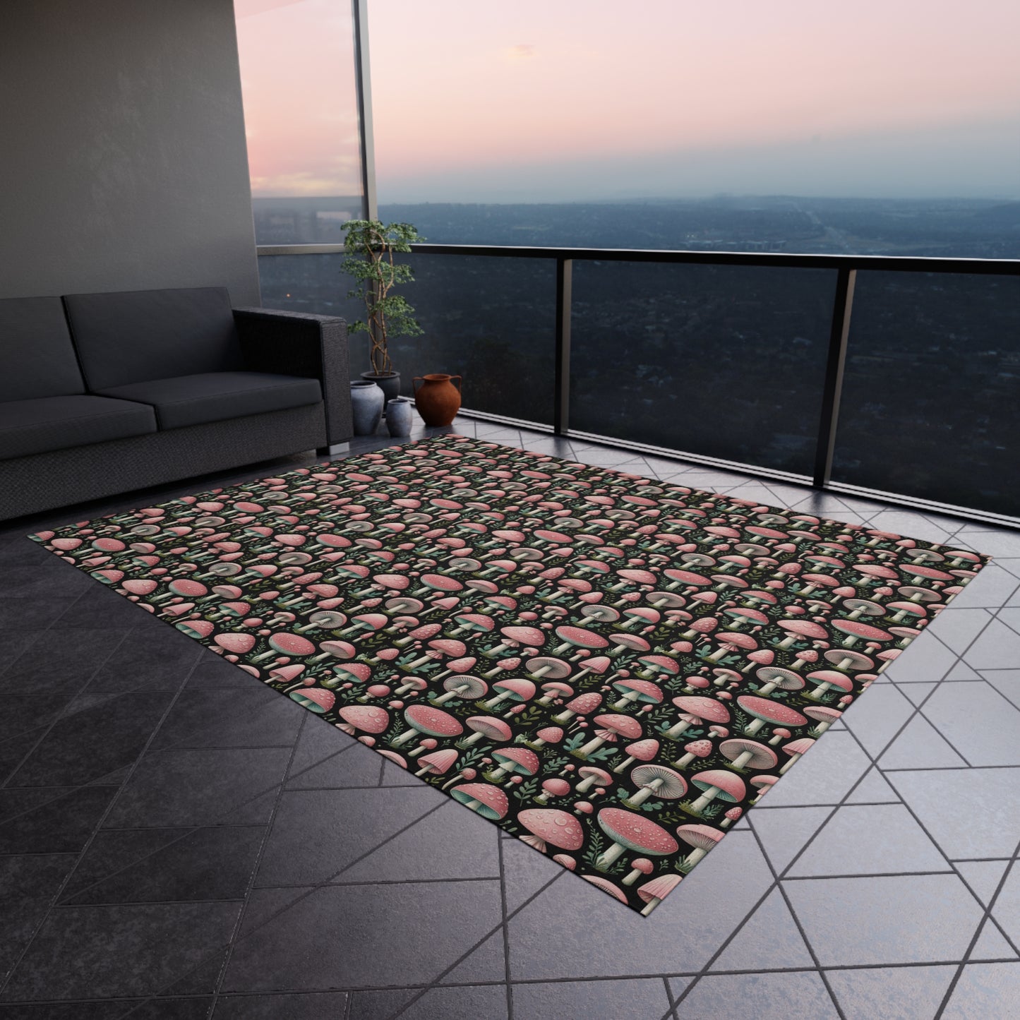 Pink Mushroom Rug Print Indoor Outdoor Rug Pink Decor Bedroom Custom Mat Home Decor Exclusively by Kissa Doody