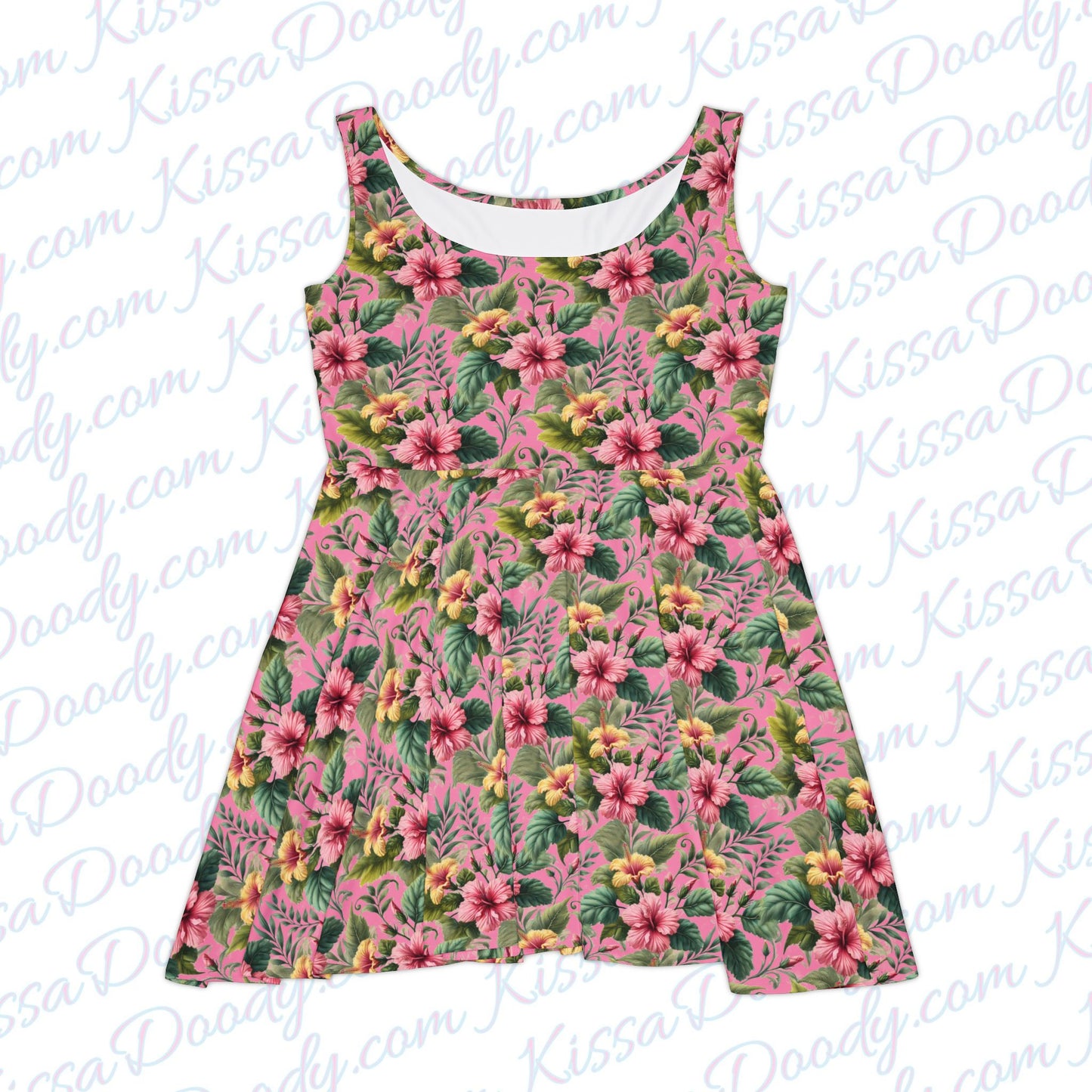 Summer Hibiscus Vibes Pink Floral Garden Tropical Print Dress Women's Date Night Tween Clothing Exclusive by Kissa Doody