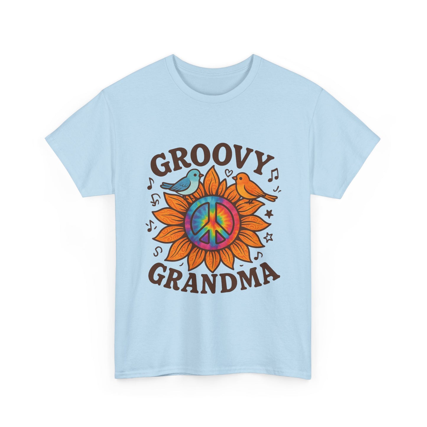 Groovy Granda Comfy T-Shirt Woodstock Peace Sign Bird Hippie Nana Gifts Heavy Cotton Tee in Different Color Options by Kissa Doody