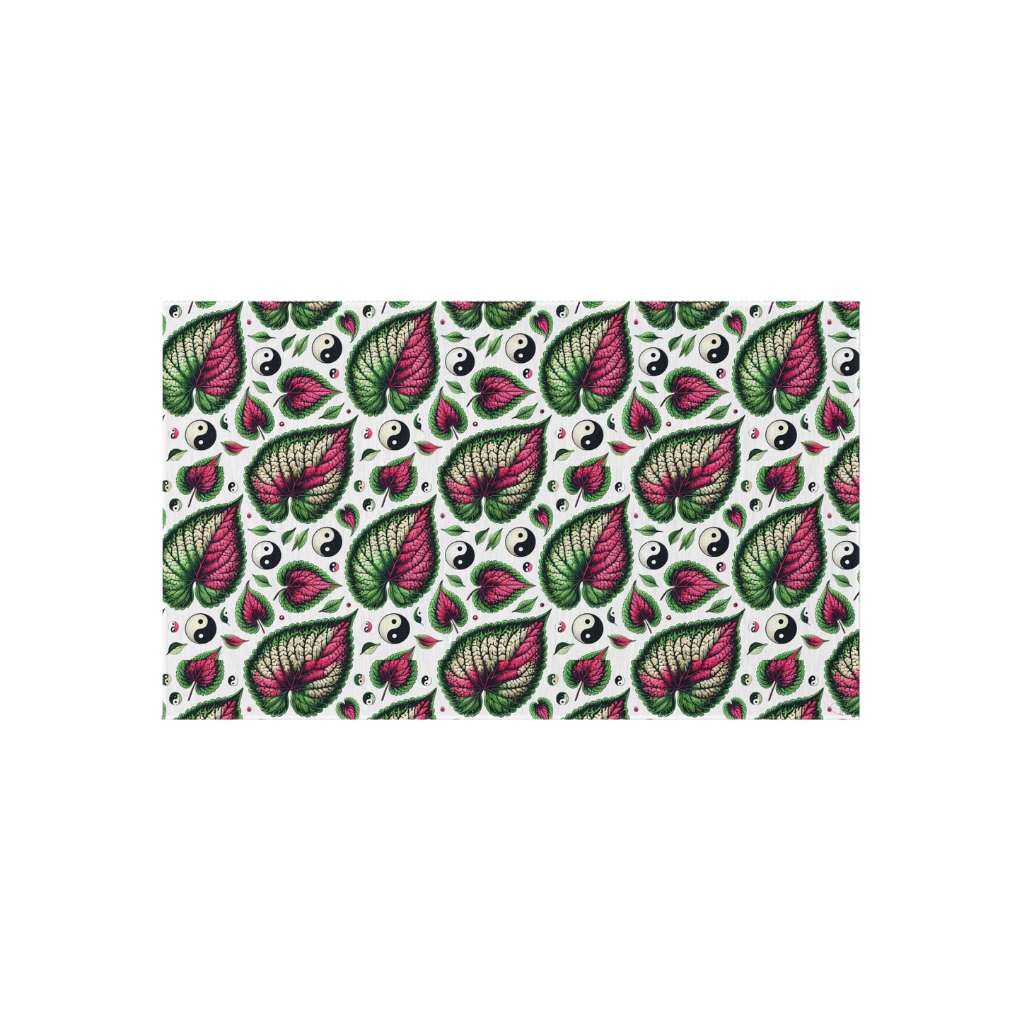 Ying Yang Vibes Leaf Print Porch Tropical Print Indoor Outdoor Rug Green Pink Patio Deck Bedroom Home Decor by Kissa Doody