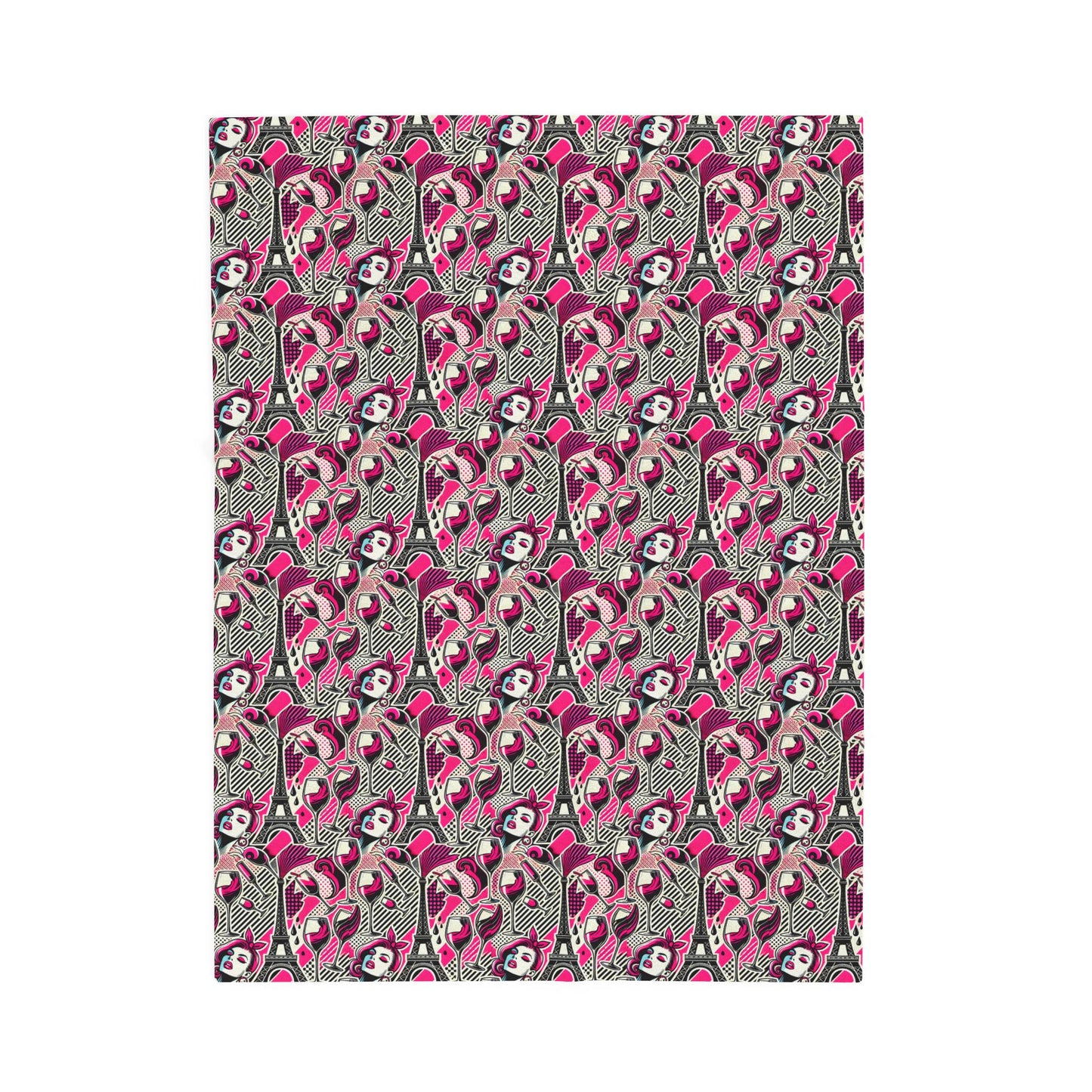 Eiffel De Chic Wine Velveteen Super Soft Plush Pink Paris Blanket for Home Bedroom by Kissa Doody