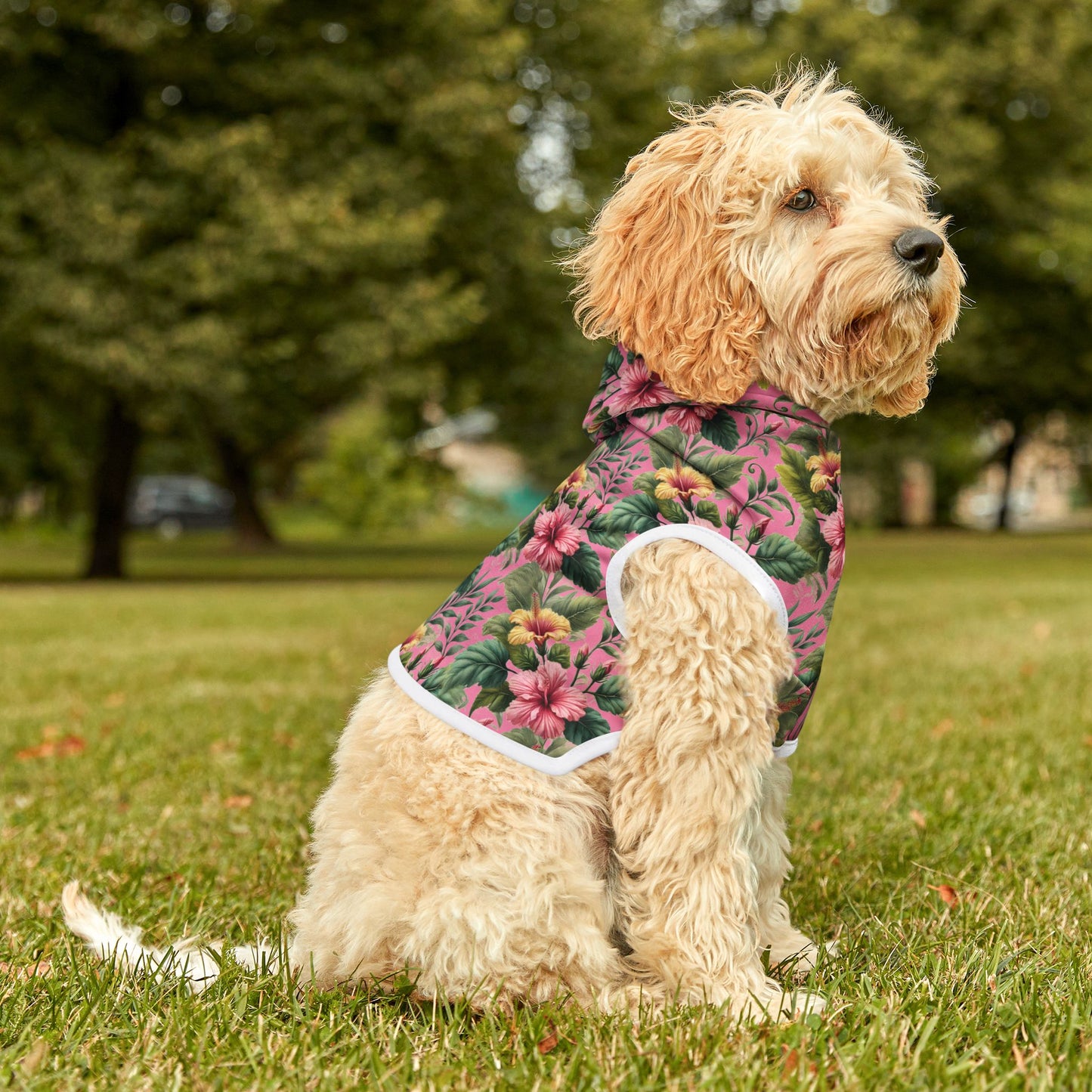 Summer Hibiscus Vibes Super Cute Floral Cat Dog Matching Pet Fur Hoodie Sweatshirt Exclusively by Kissa Doody (owner outfit sold SEPARATELY)