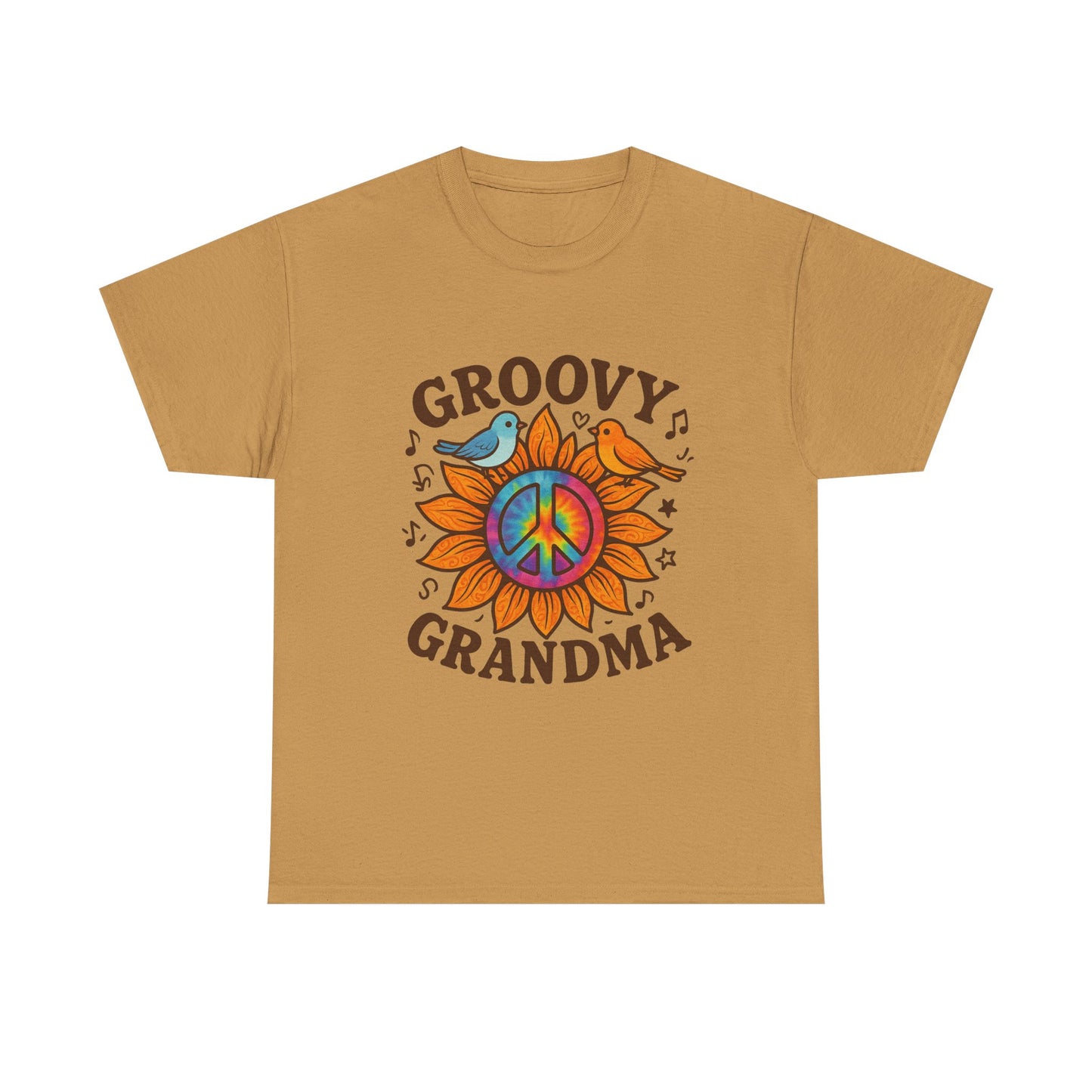 Groovy Granda Comfy T-Shirt Woodstock Peace Sign Bird Hippie Nana Gifts Heavy Cotton Tee in Different Color Options by Kissa Doody