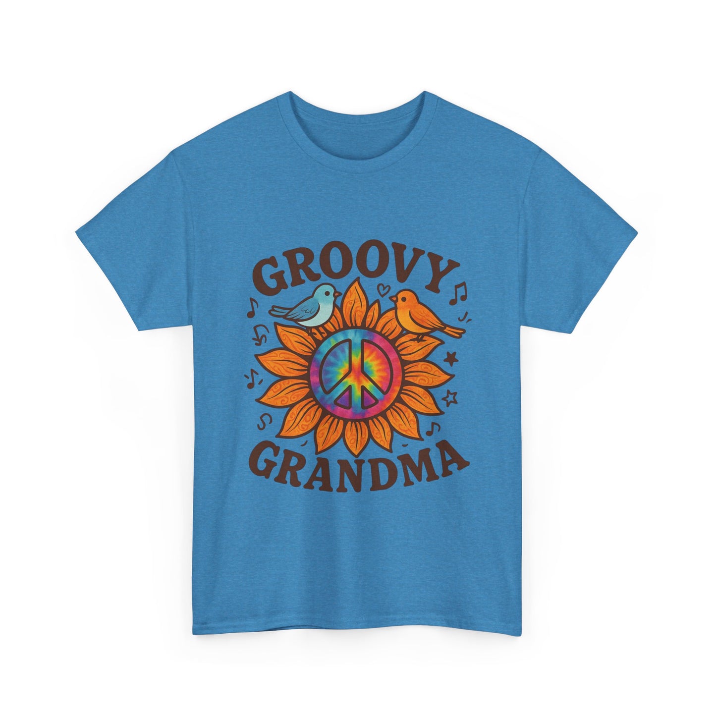 Groovy Granda Comfy T-Shirt Woodstock Peace Sign Bird Hippie Nana Gifts Heavy Cotton Tee in Different Color Options by Kissa Doody