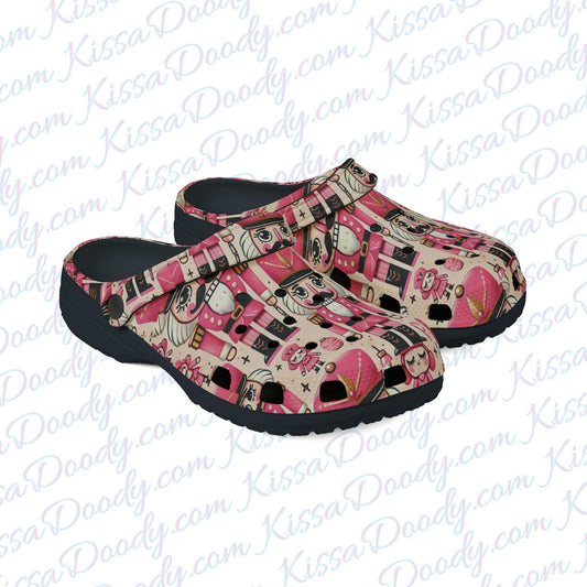 Oh Pink Nuts Nutcracker Pink Holiday Rubber Clog Shoes