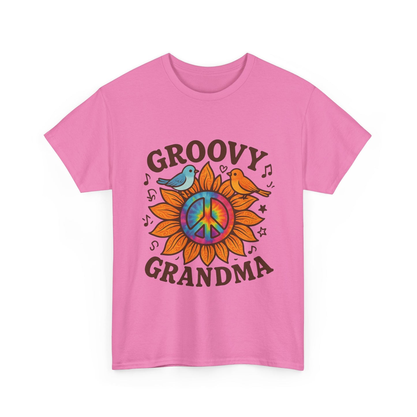 Groovy Granda Comfy T-Shirt Woodstock Peace Sign Bird Hippie Nana Gifts Heavy Cotton Tee in Different Color Options by Kissa Doody