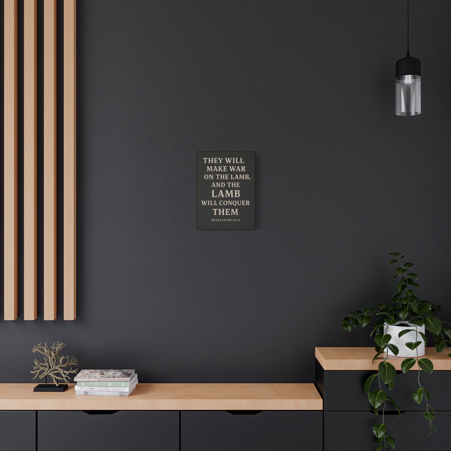 They Will Make War On The Lamb and The Lamb Will Conquer Them Book of Revelations Quote Inspirational Wall Art Canvas Religious Home Decor