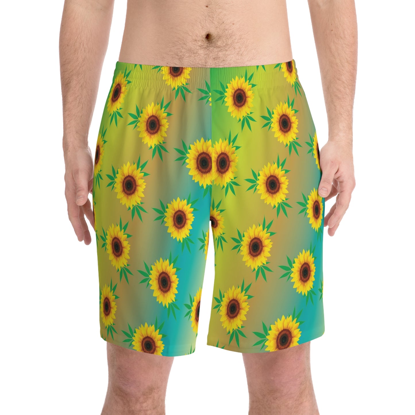 Sunflower Daze Mens Elastic Beach Shorts