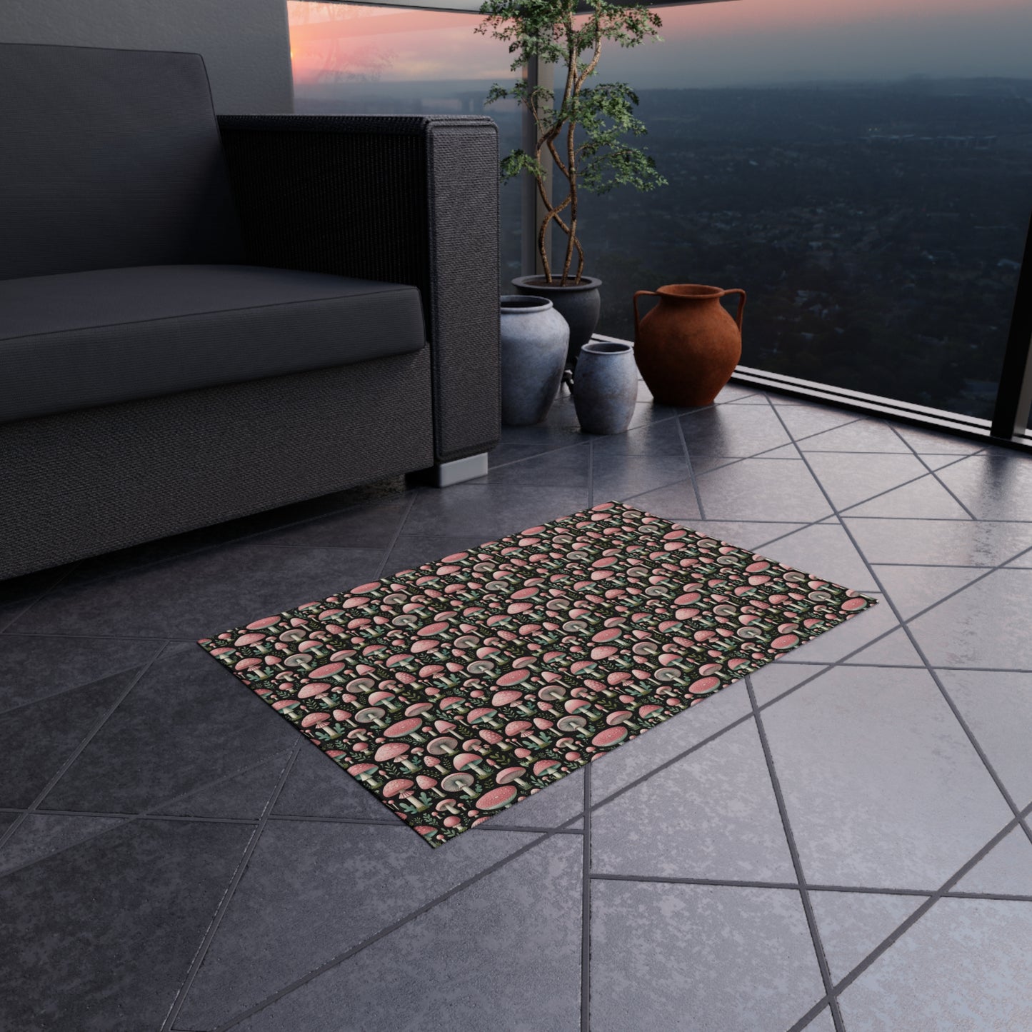 Pink Mushroom Rug Print Indoor Outdoor Rug Pink Decor Bedroom Custom Mat Home Decor Exclusively by Kissa Doody