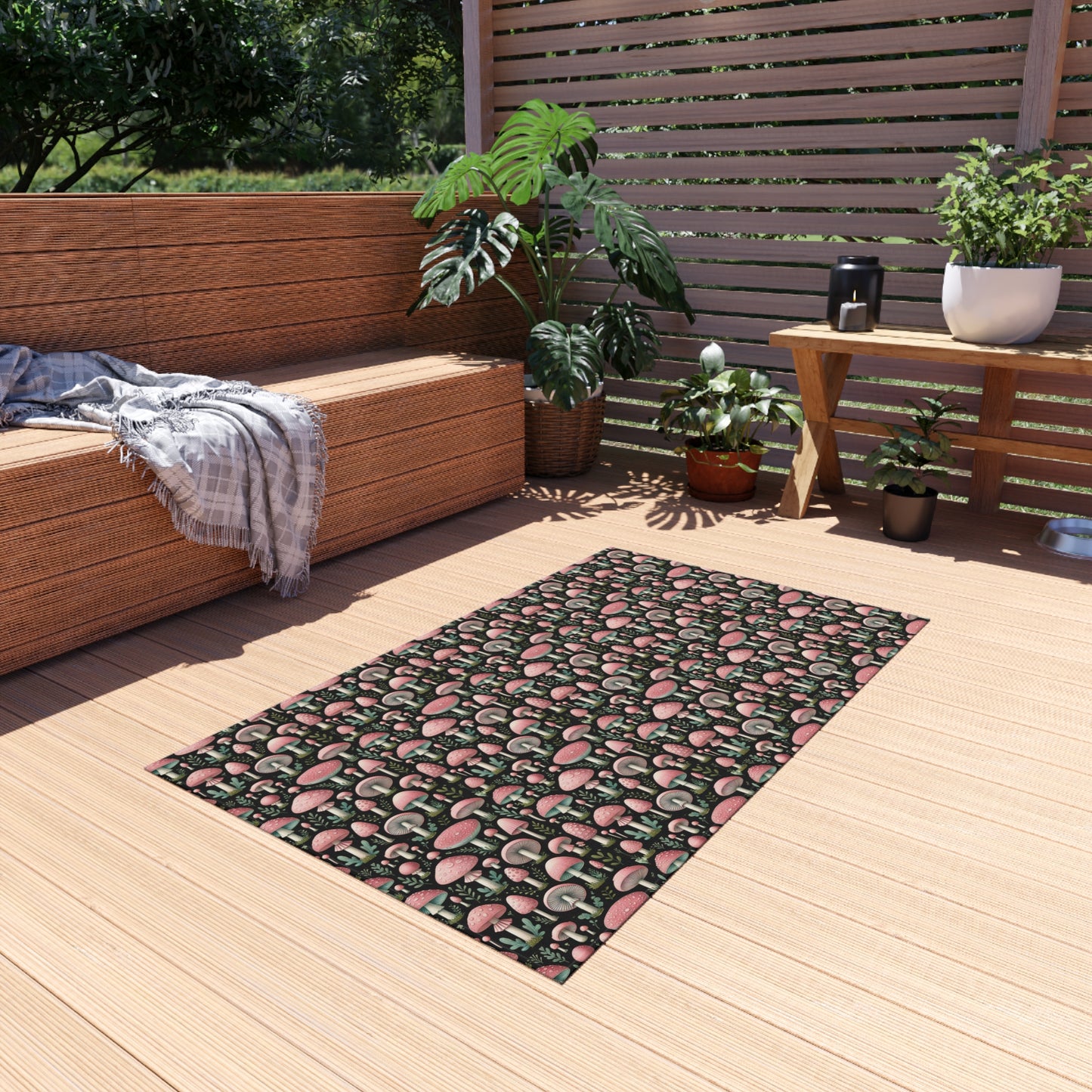 Pink Mushroom Rug Print Indoor Outdoor Rug Pink Decor Bedroom Custom Mat Home Decor Exclusively by Kissa Doody