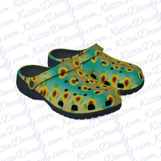 Sunflower Daze Hemp Leaf Rubber Clog Shoes