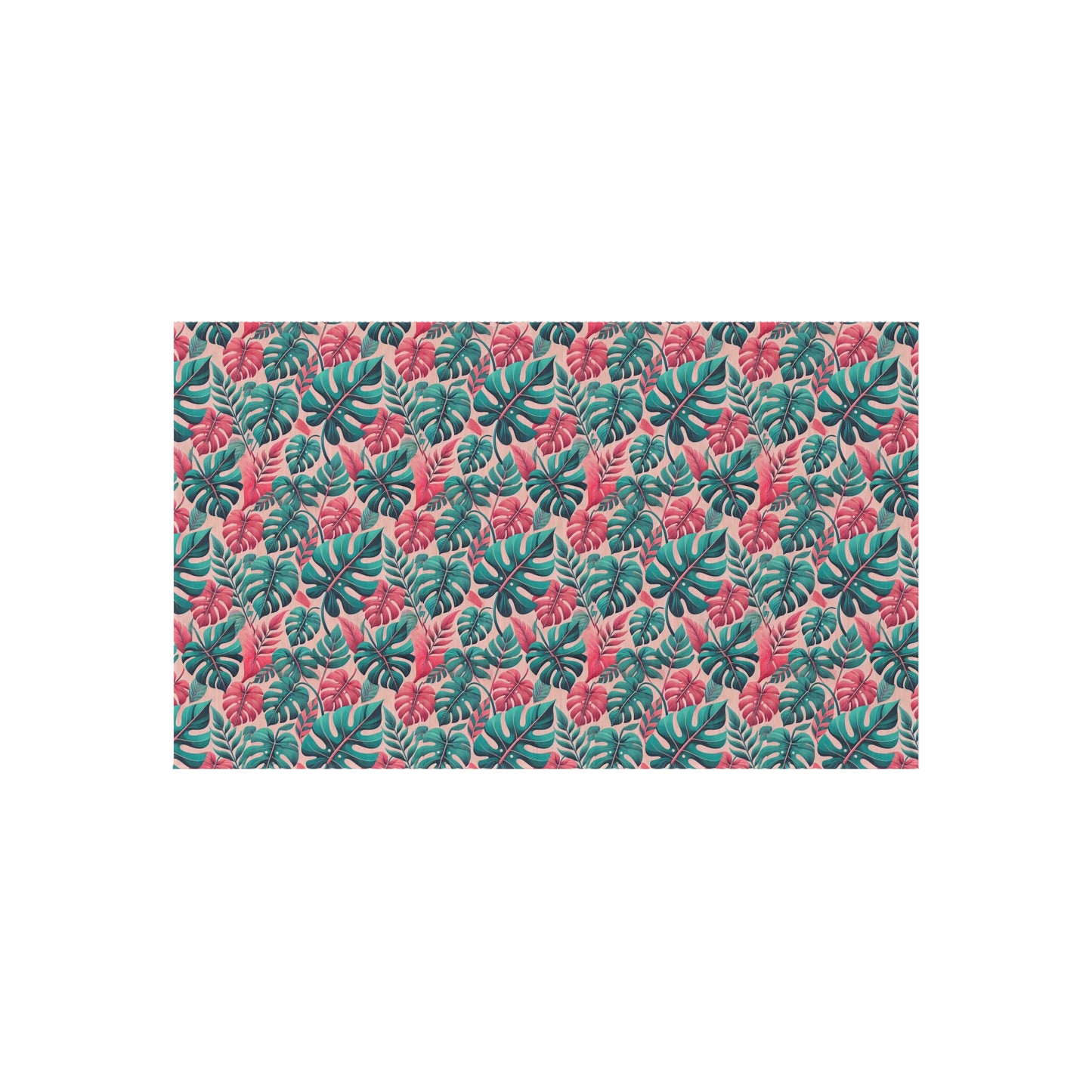 Don't Worry Be Happy Tropical Leaf Print Indoor Outdoor Rug Pink Patio Deck Decor Bedroom Custom Mat Home Decor Exclusively by Kissa Doody